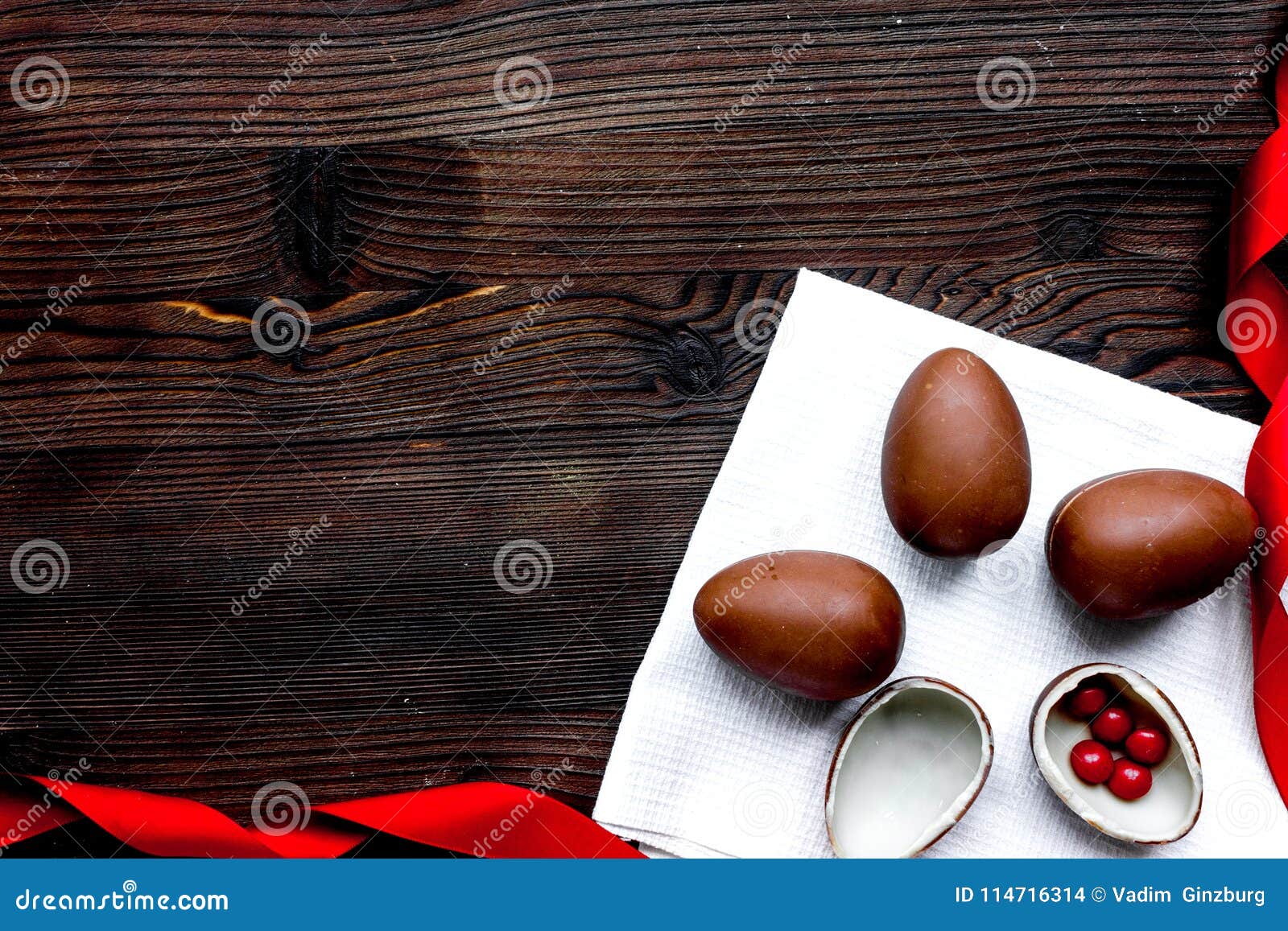 Download Easter Chocolate Eggs Top View On Wooden Background Mock Up Stock Photo - Image of season, child ...