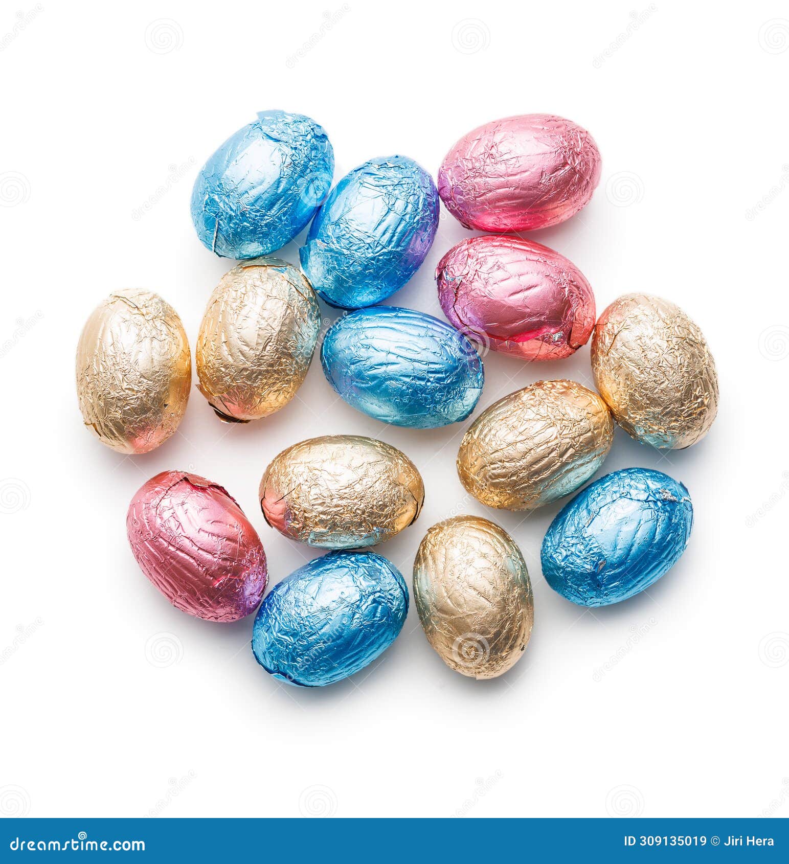 Easter Chocolate Eggs Wrapped in Aluminium Foil Isolated on White