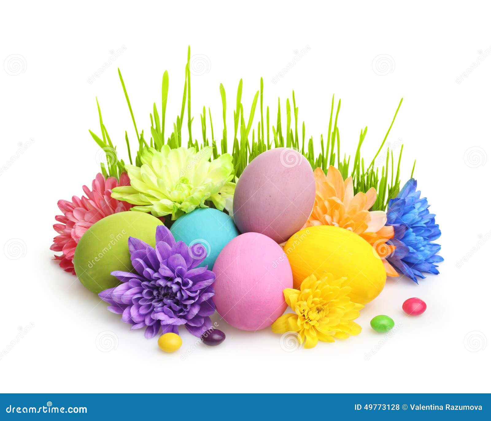 Easter Colorful Eggs with Flowers Stock Photo Image of color, food
