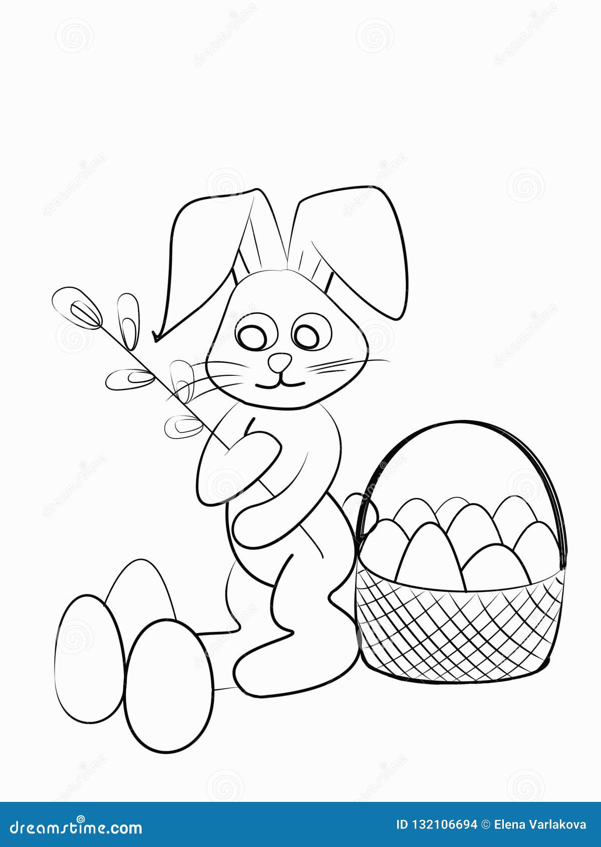 Download Easter Coloring Black And White Raster Illustration For Coloring Book Stock Illustration Illustration Of Meal Happy 132106694