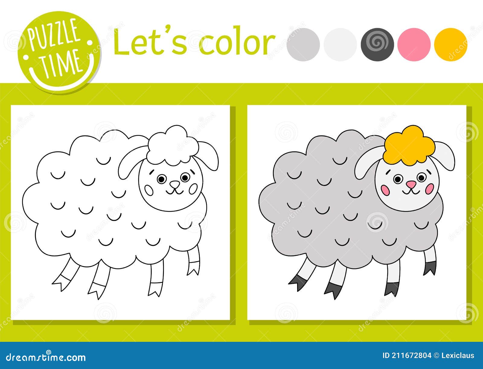 Easter Coloring Page for Children. Funny Sheep Picture. Vector ...