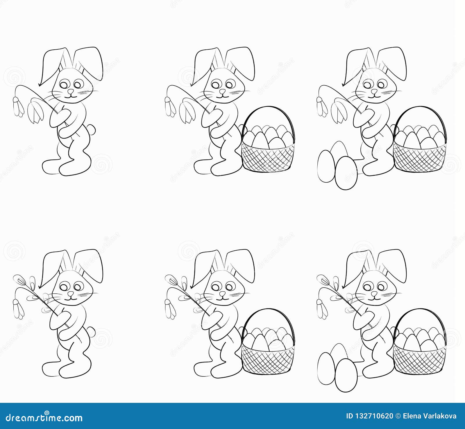Easter Coloring Set. Black and White Raster Illustrations for Coloring