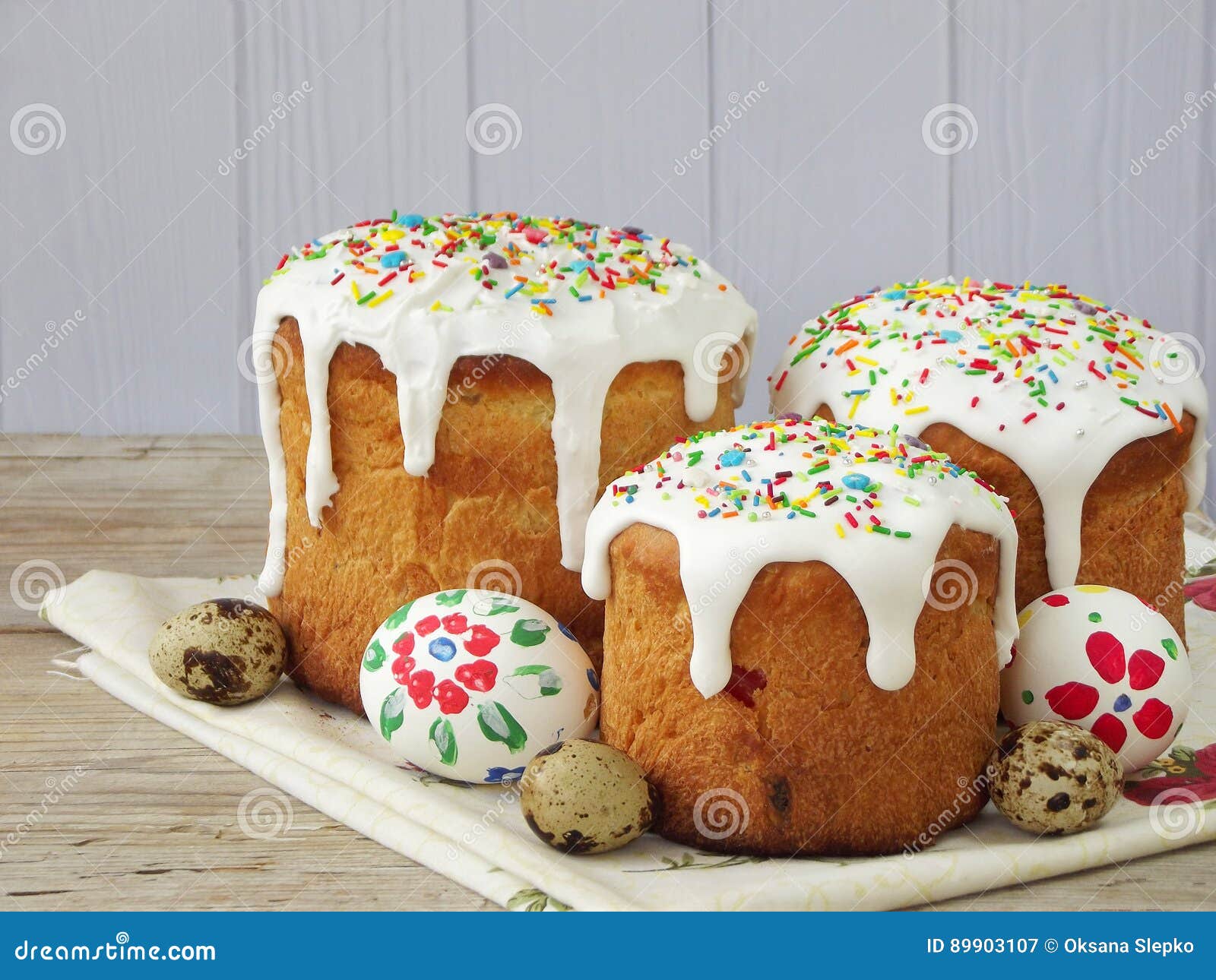 Easter Composition of Sweet Bread, Paska and Eggs on Wooden Background ...