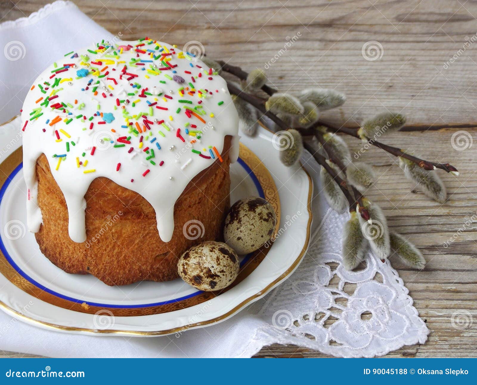 Easter Composition of Sweet Bread, Paska and Eggs on Wooden Background ...