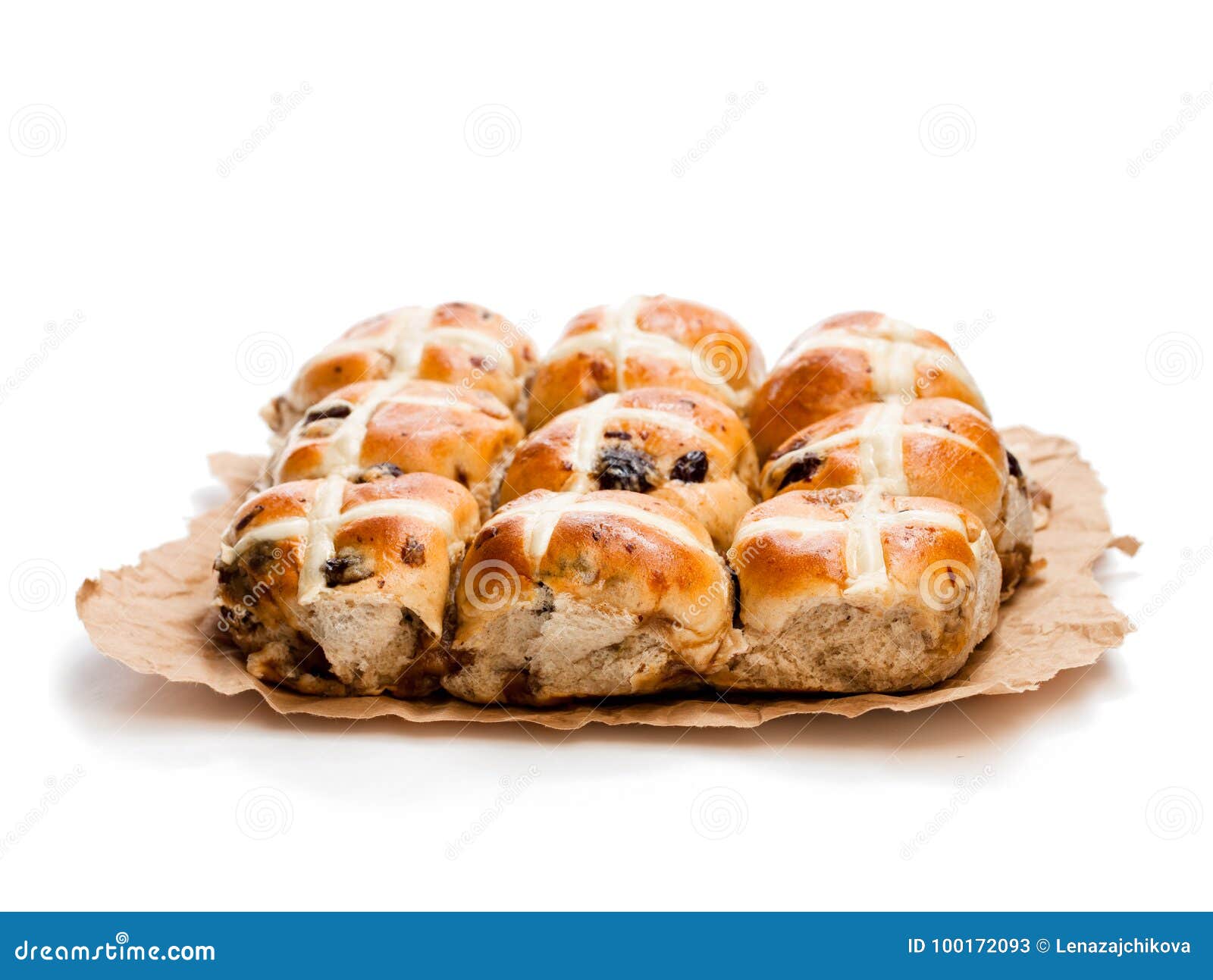 easter cross buns and sultanas  on white background