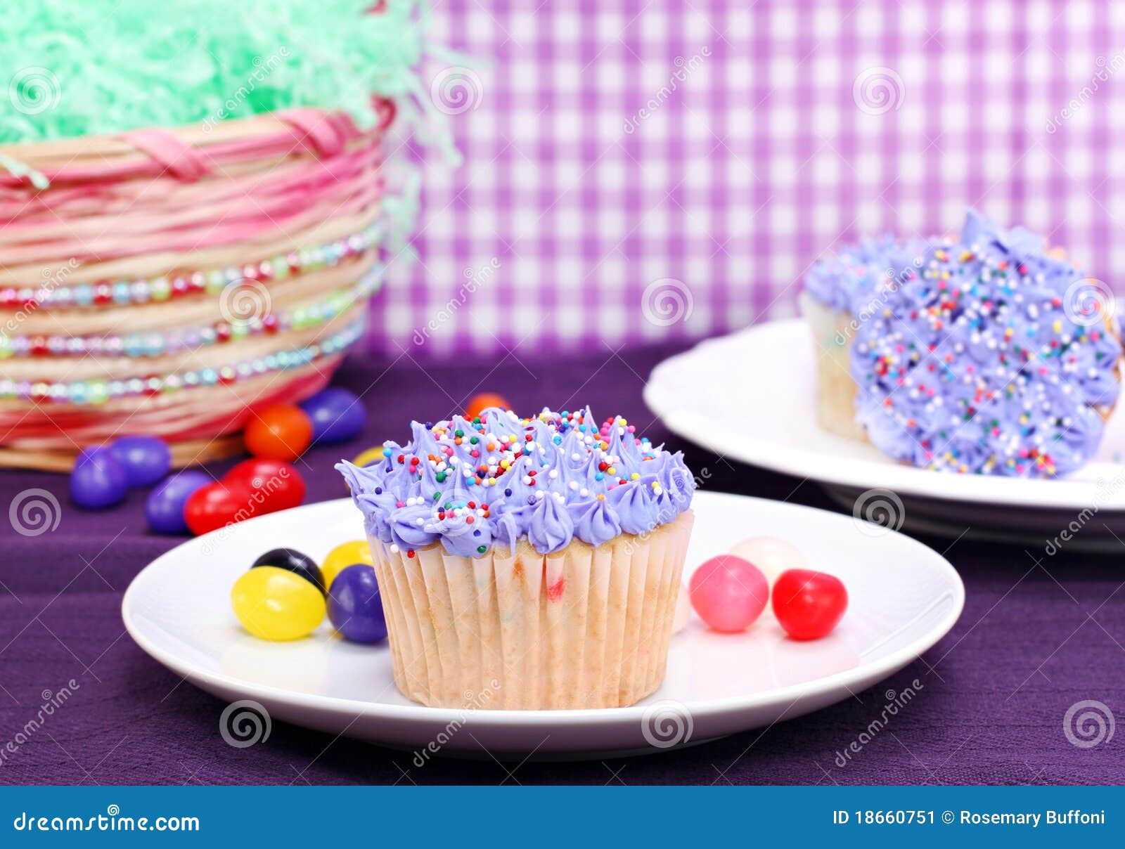 Easter Cupcakes and Jelly Beans Stock Image Image of wicker, purple