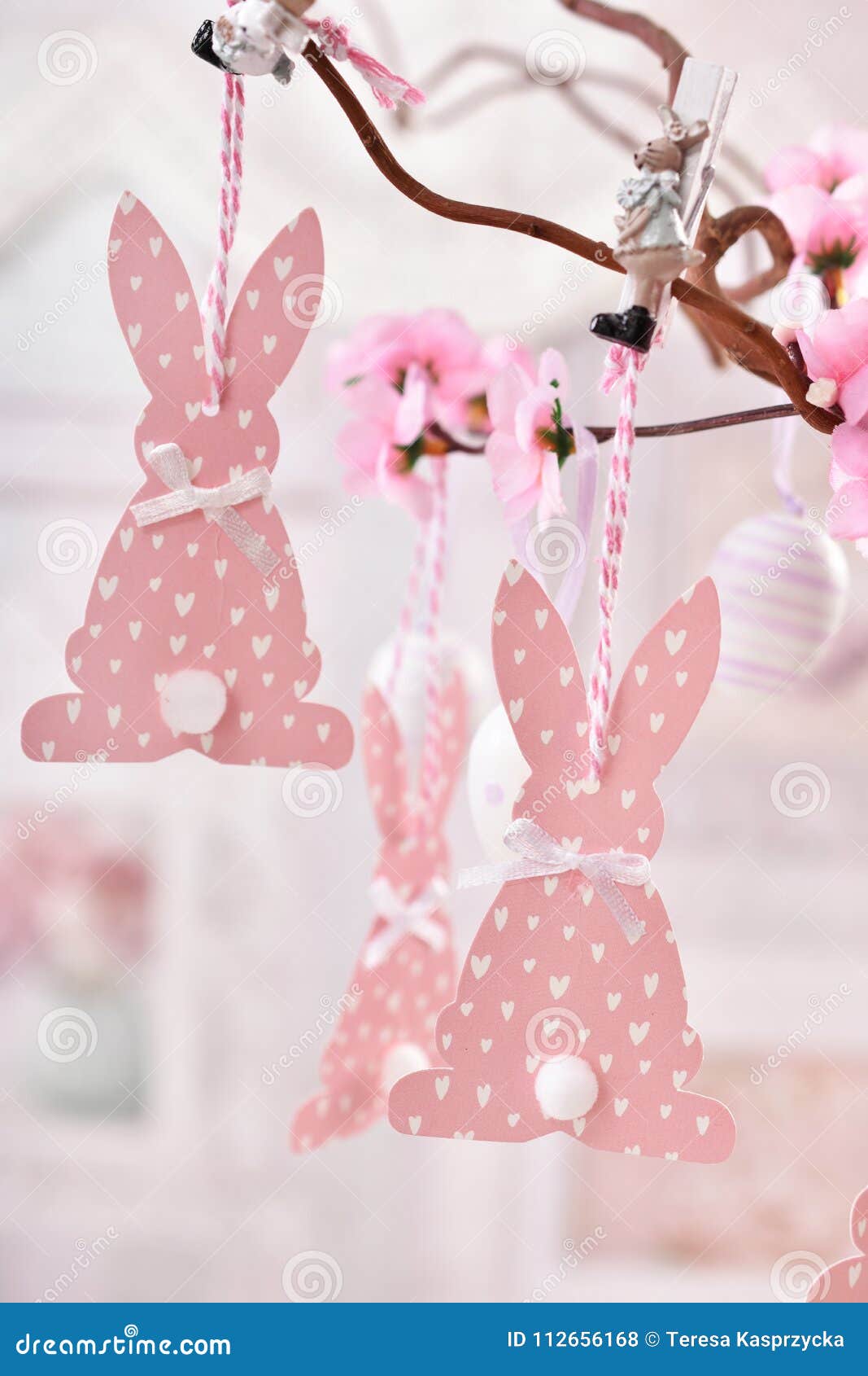 Easter Decoration with Paper Rabbits Hanging on Willow Branch Stock Photo Image of decor, ears