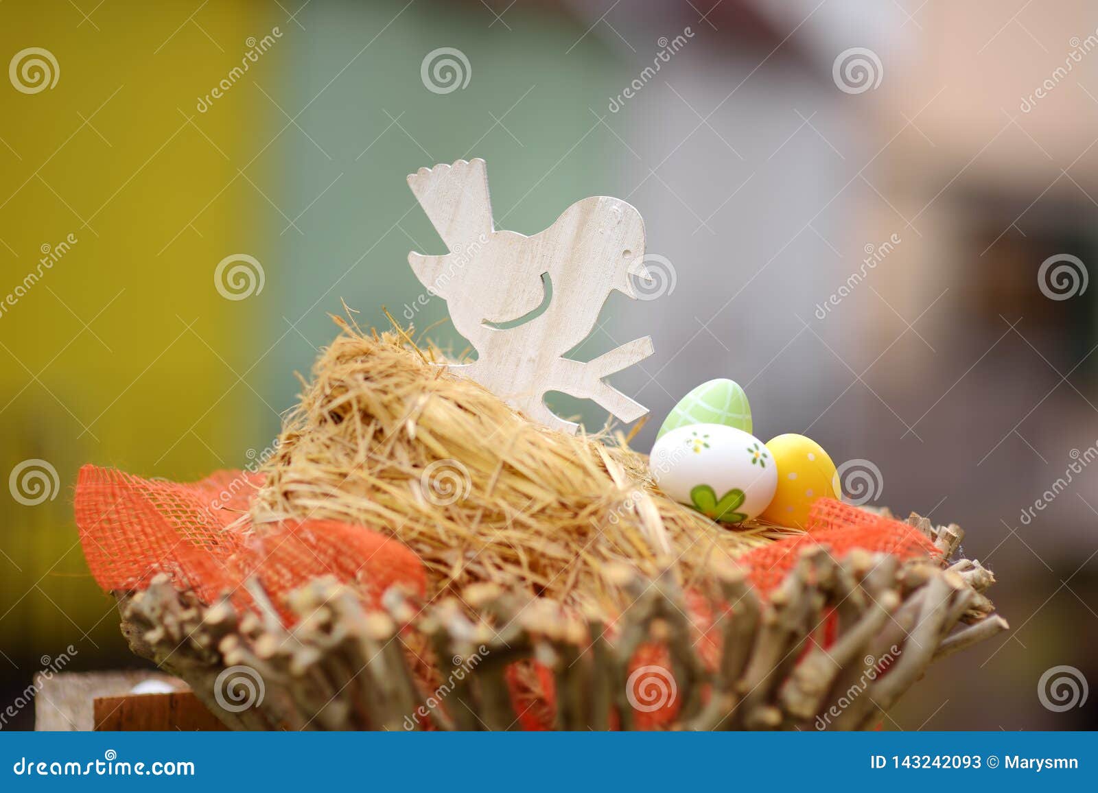 Easter Decorations On The Street Of Small Town In France