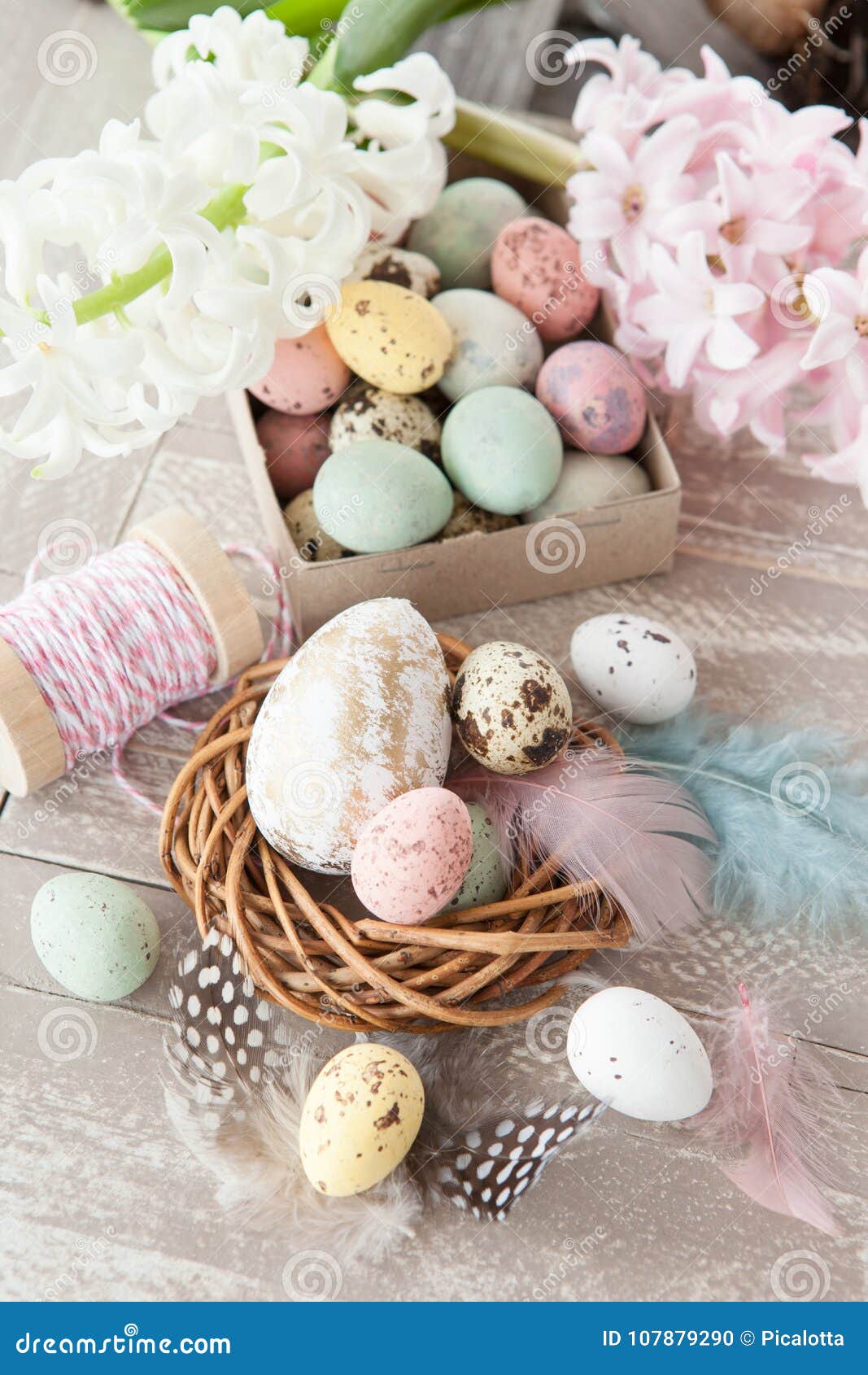 Easter Decorations on Wooden Background Stock Photo Image of floral