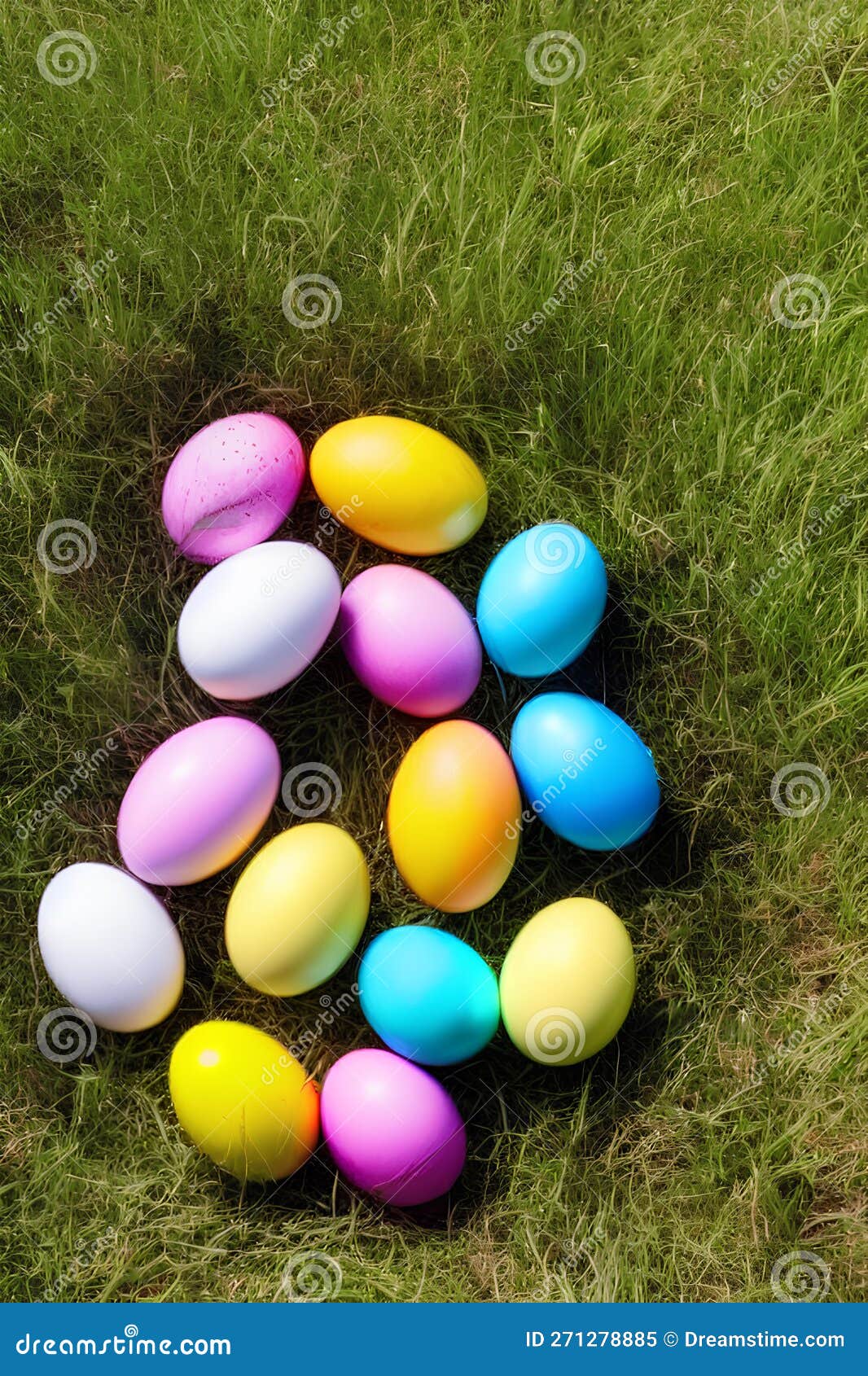 Easter Delight - Group of Colorful and Vibrant Easter Eggs in a Spring Setting Stock 
