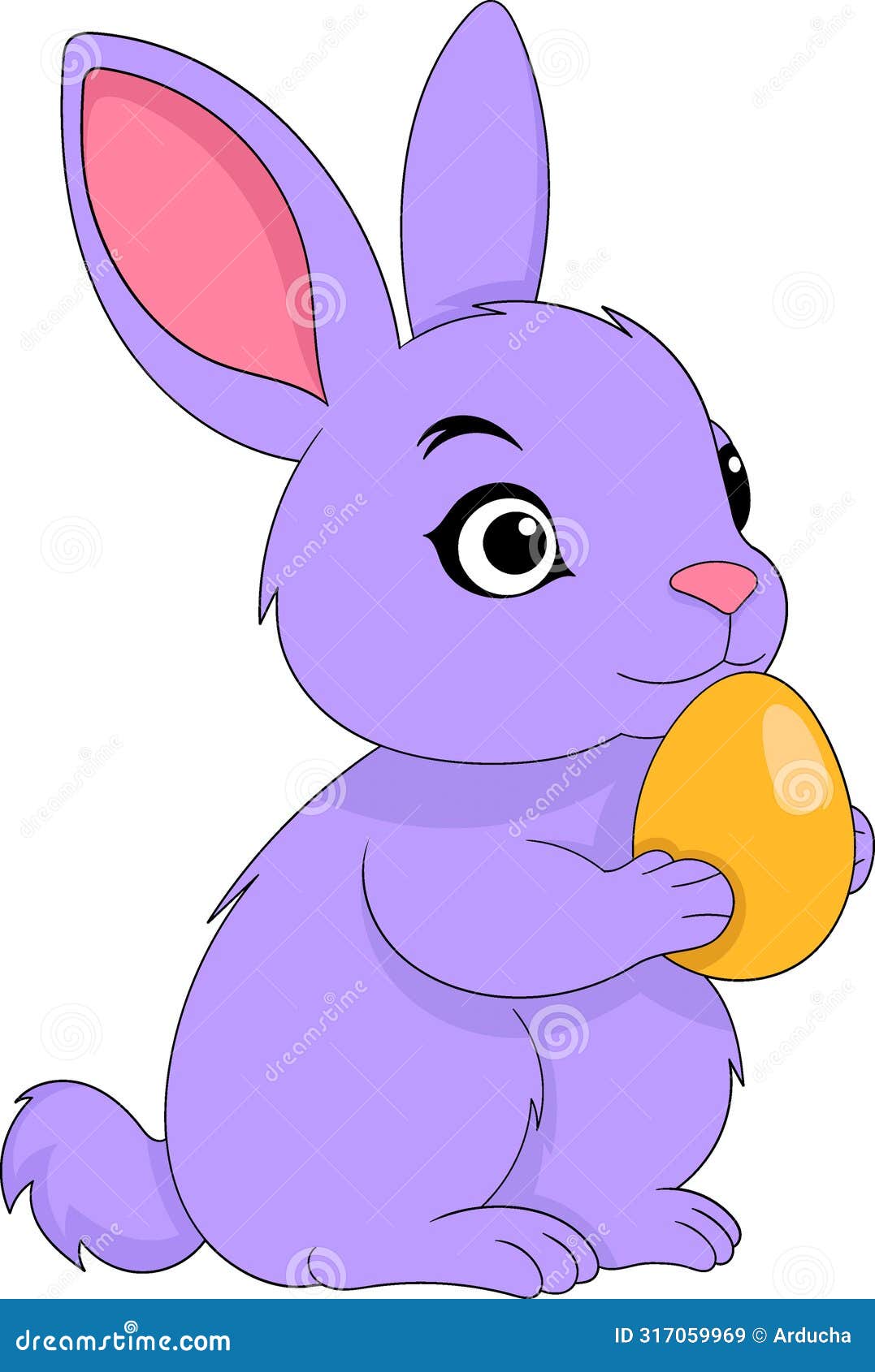 easter doodle cartoon , purple rabbit carrying eggs celebrating catholics