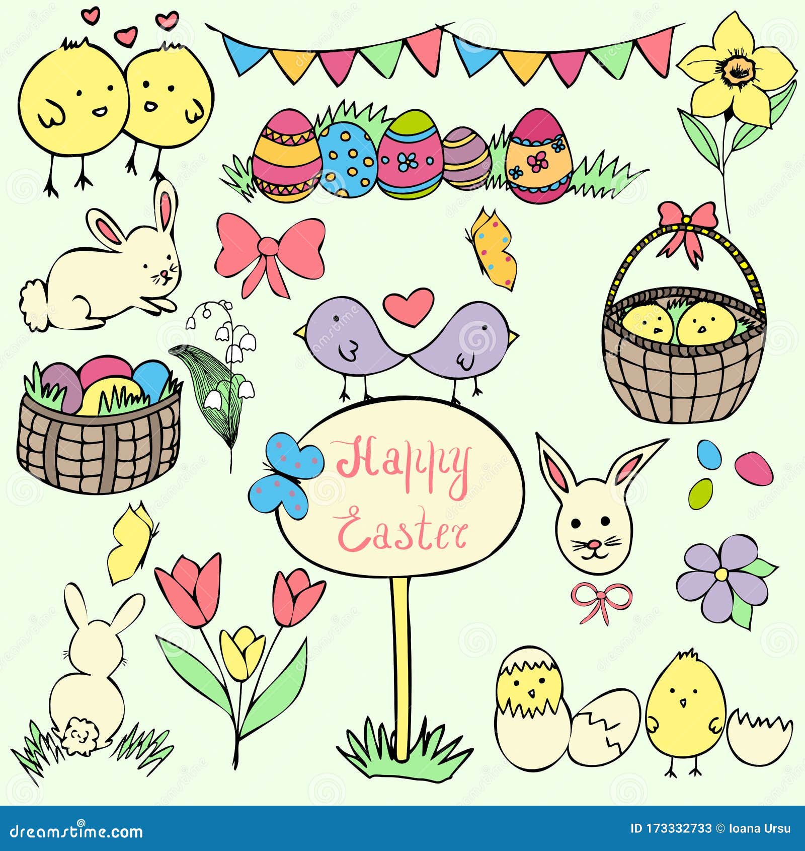 Easter Doodle Collection, Happy Easter Vector Set, Huge Collection of Vector Spring and Easter Design Elements Stock Vector - Illustration of graphic, easter: 173332733
