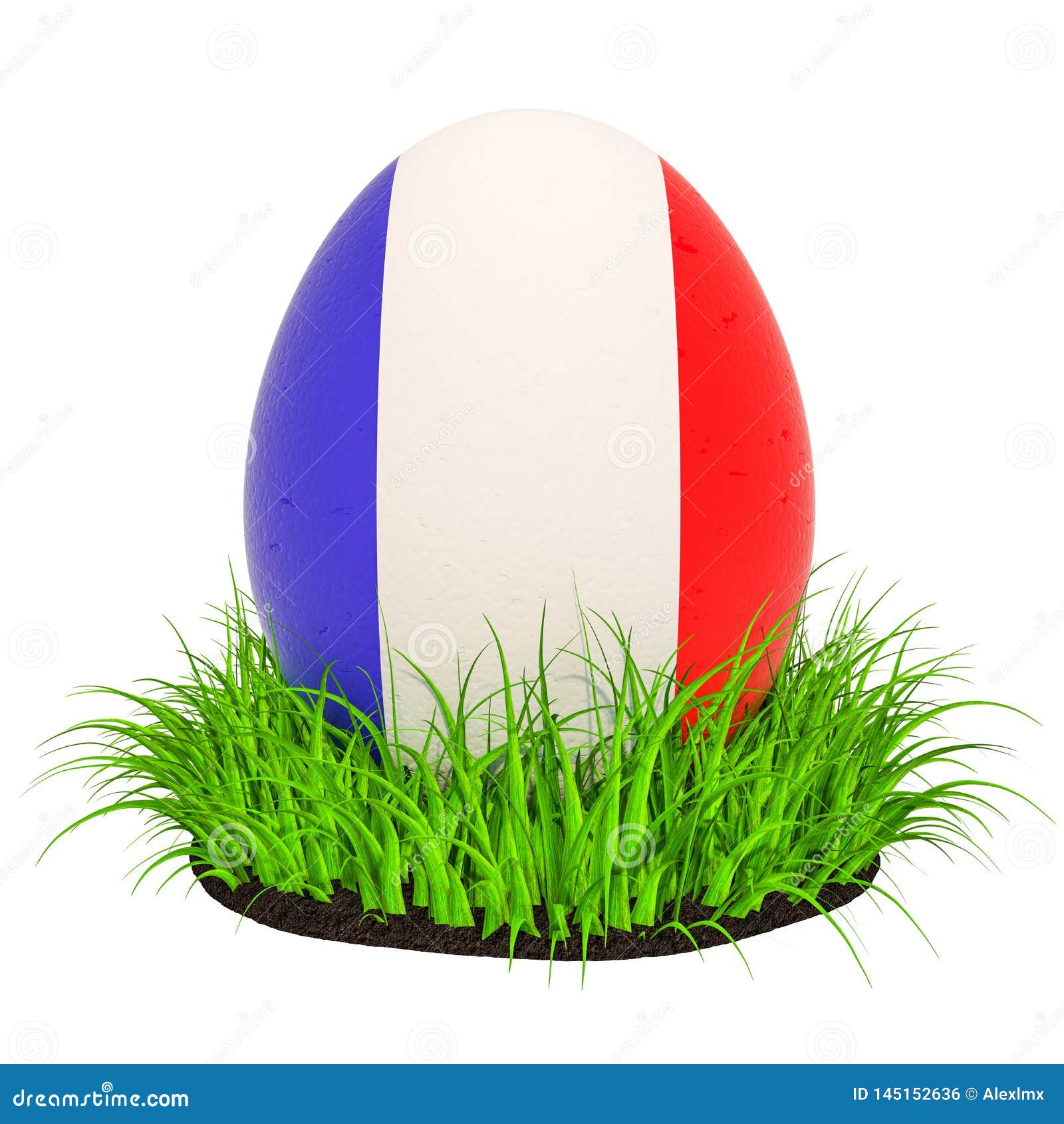 Easter Egg with Flag of France in the Green Grass, 3D Rendering Stock