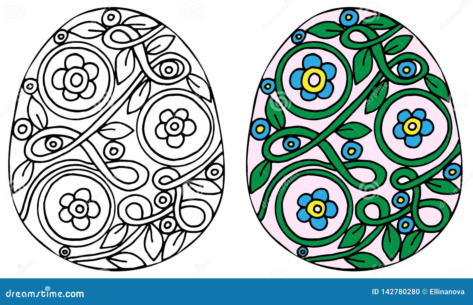 Download Easter Egg With Flower And Leaf For Coloring Book Or Page And Other Design Stock Vector ...