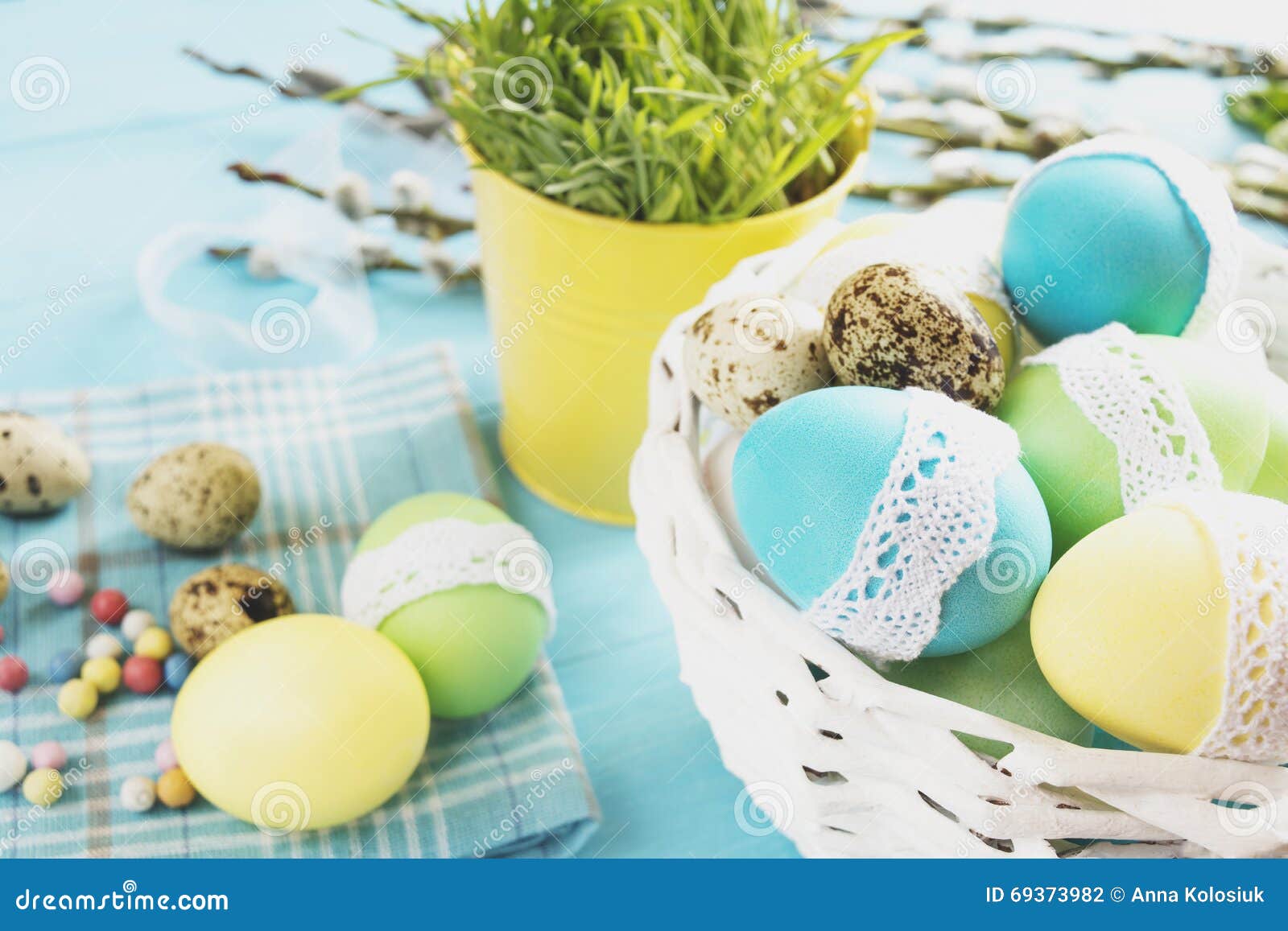 Easter eggs in a basket stock photo. Image of floral - 69373982