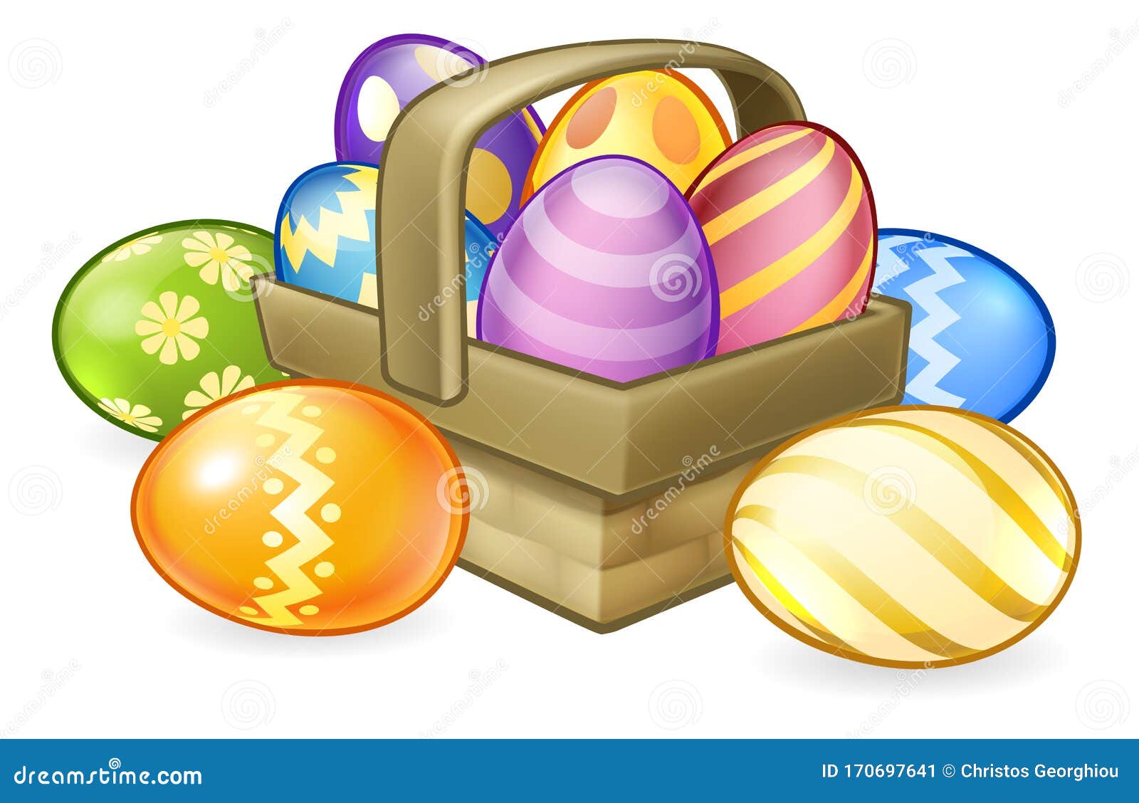 Easter Eggs Basket Hamper Cartoon Stock Vector Illustration of