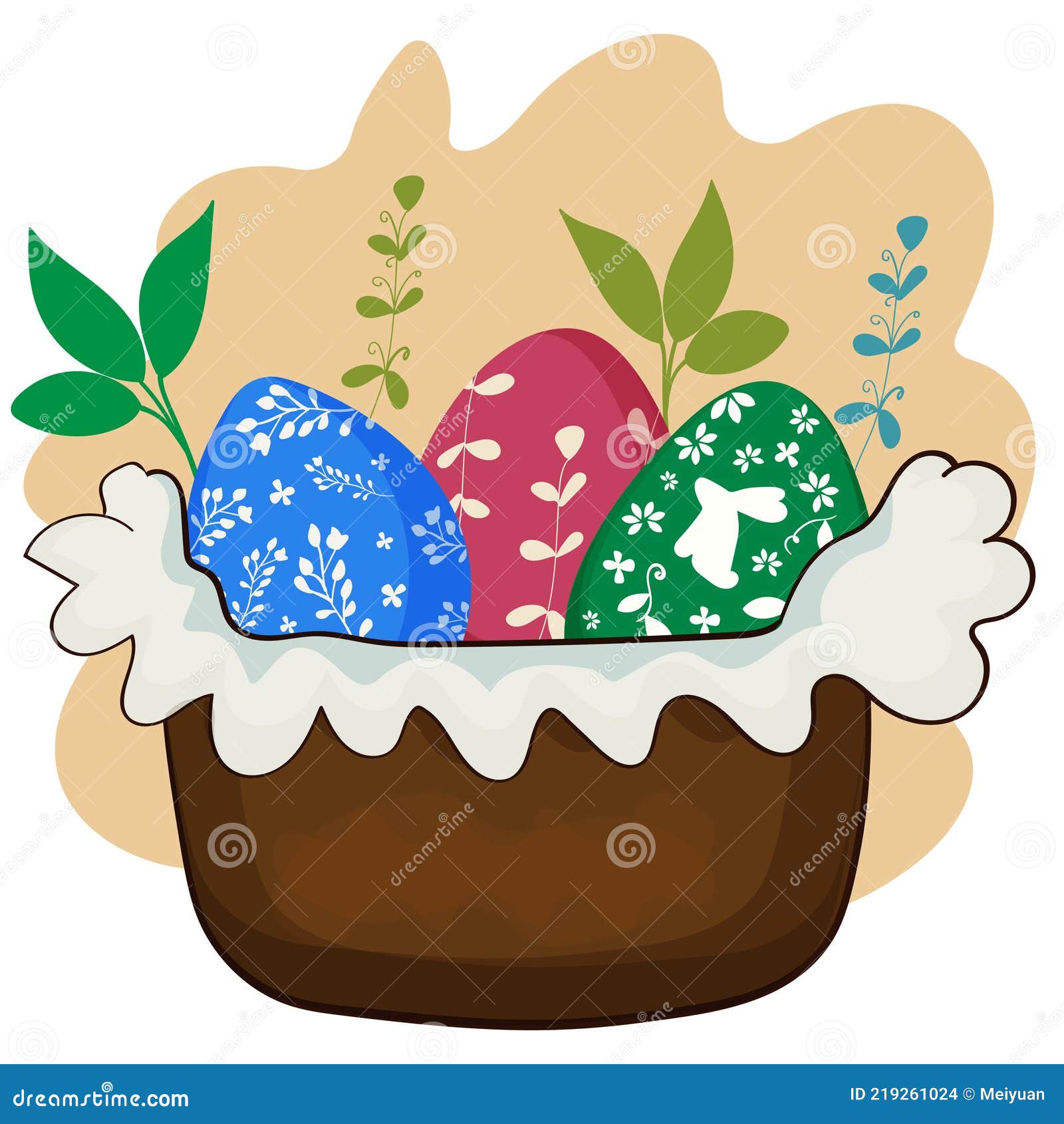 Easter Eggs in a Basket. Stock Illustration Easter Eggs. Cartoon Vector