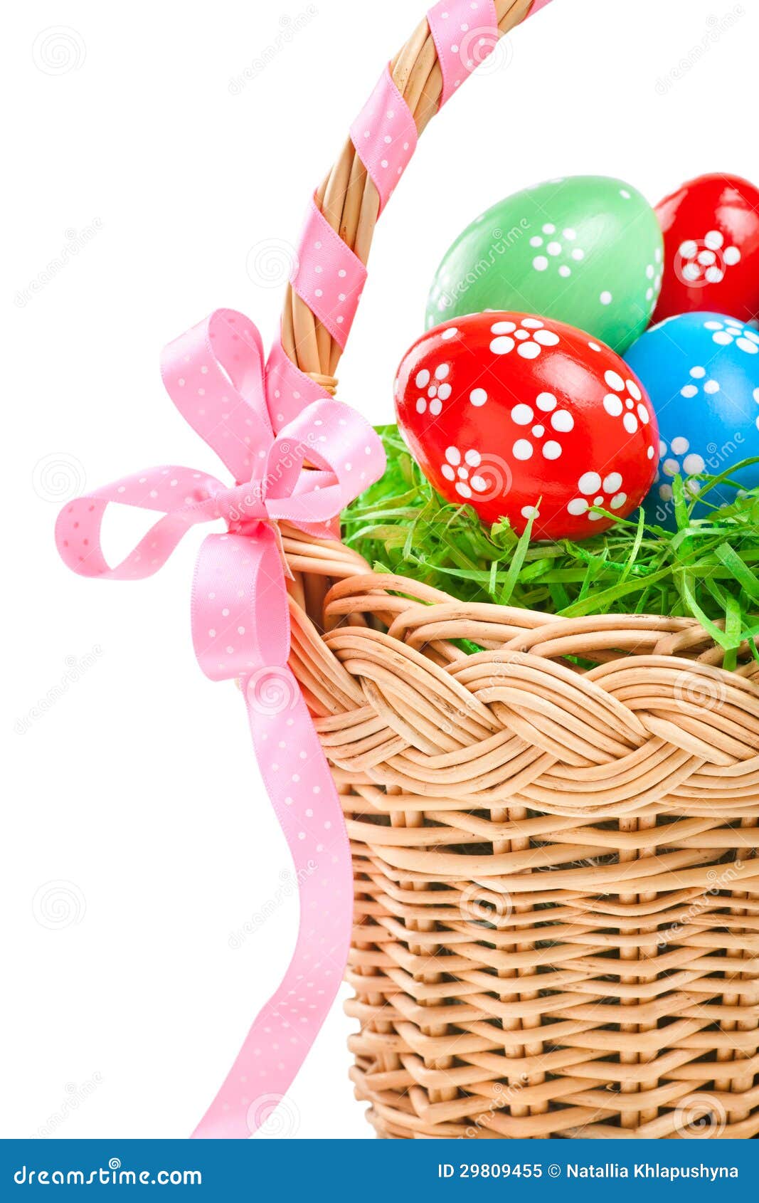 Easter eggs in basket stock image. Image of green, nest 29809455