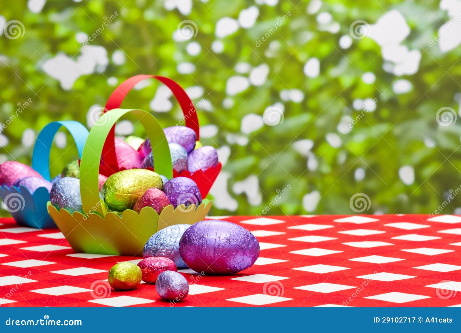 Easter eggs in baskets stock image. Image of design, bright 29102717