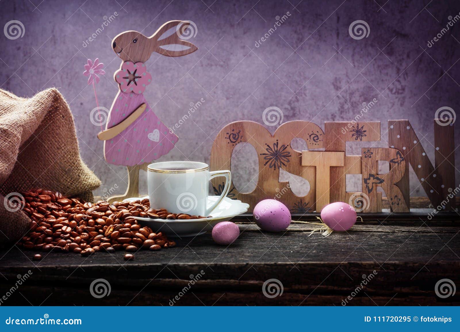 Easter Eggs, Easter Breakfast and Fresh Coffee Stock Image Image of