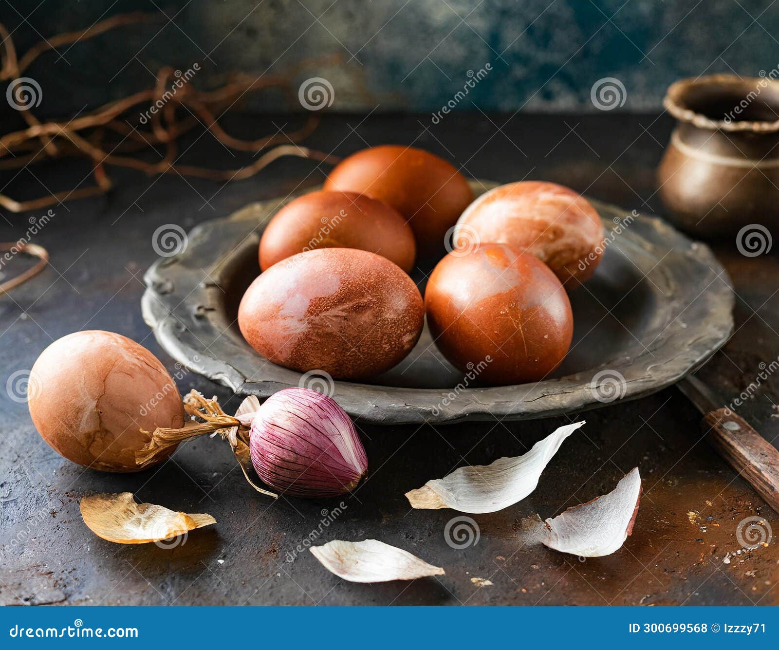 Easter Eggs Colored with Onion Skins, Close Up Stock Illustration