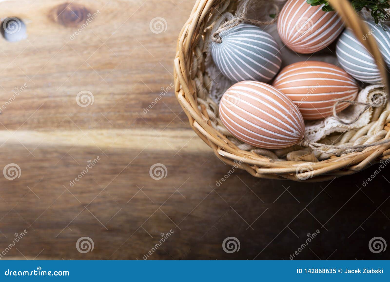 Easter Eggs, Colorful Easter Decorations in a Basket. Stock Image