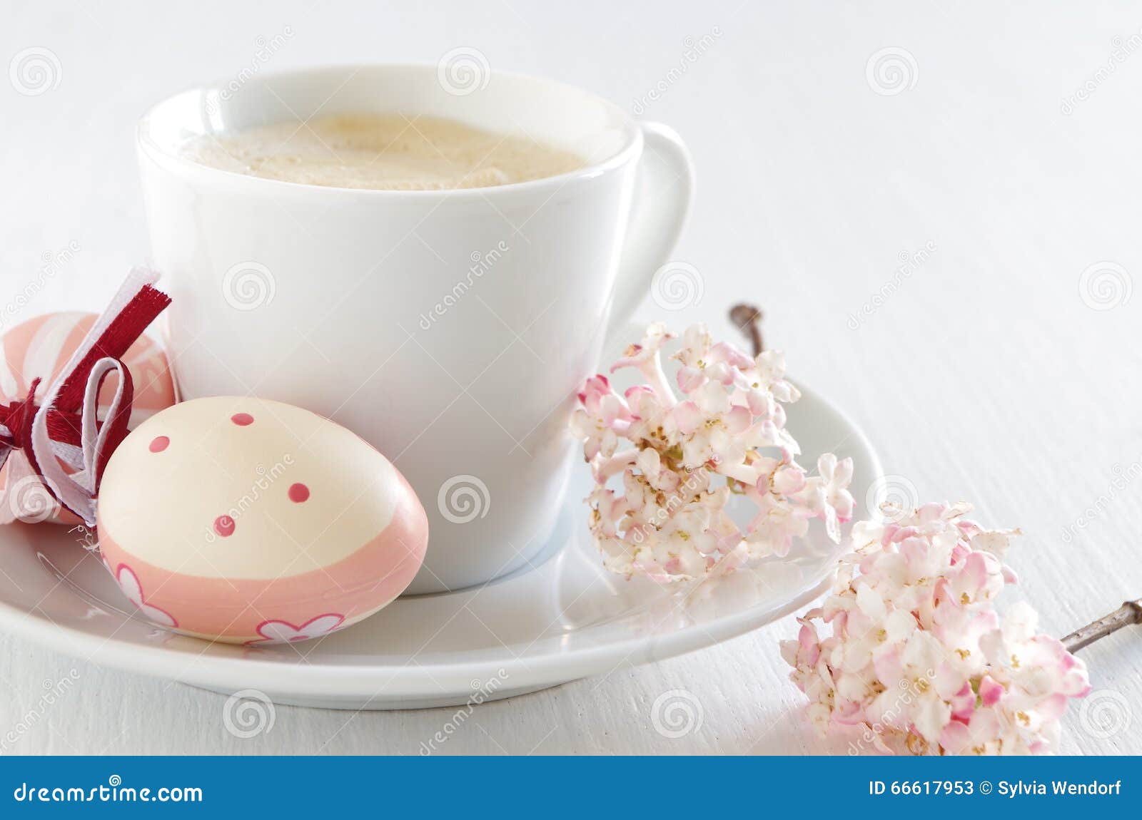 Easter Eggs With Cup Of Coffee Stock Photo Image 66617953