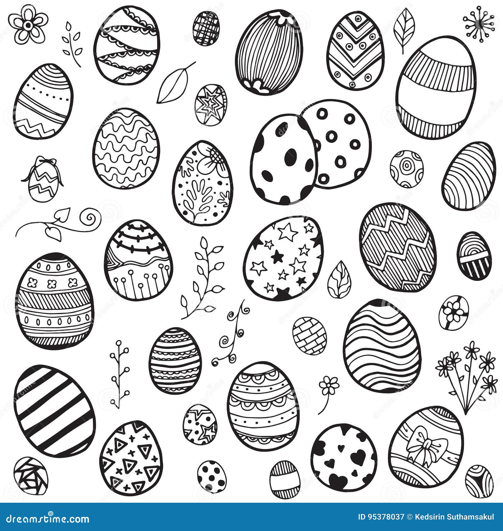 Easter eggs doodle stock vector. Illustration of rabbit - 95378037