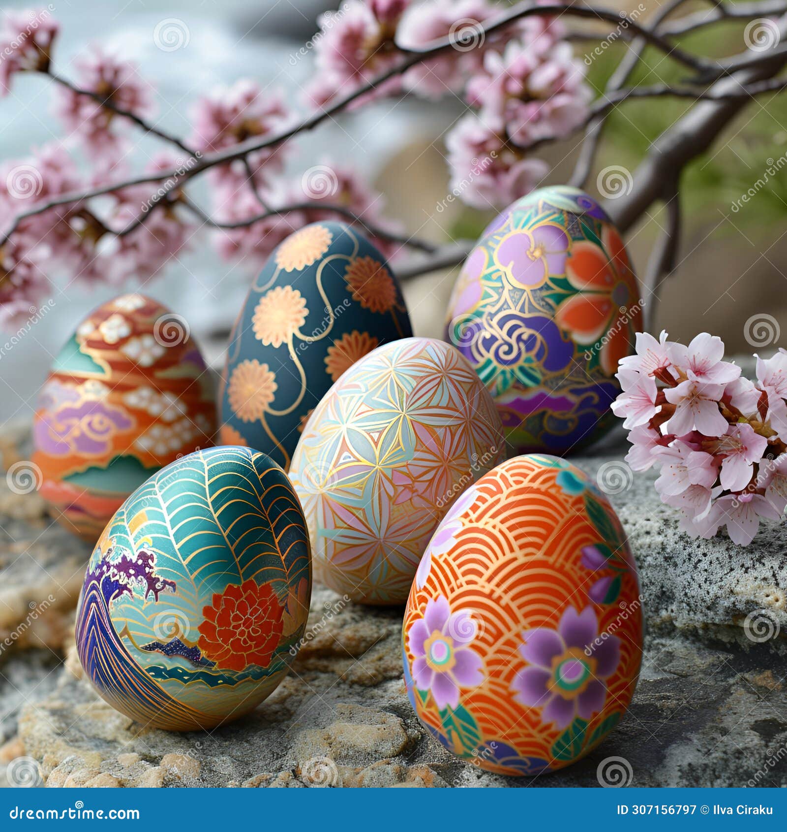 easter eggs with intricate japanese details. geenrative ai