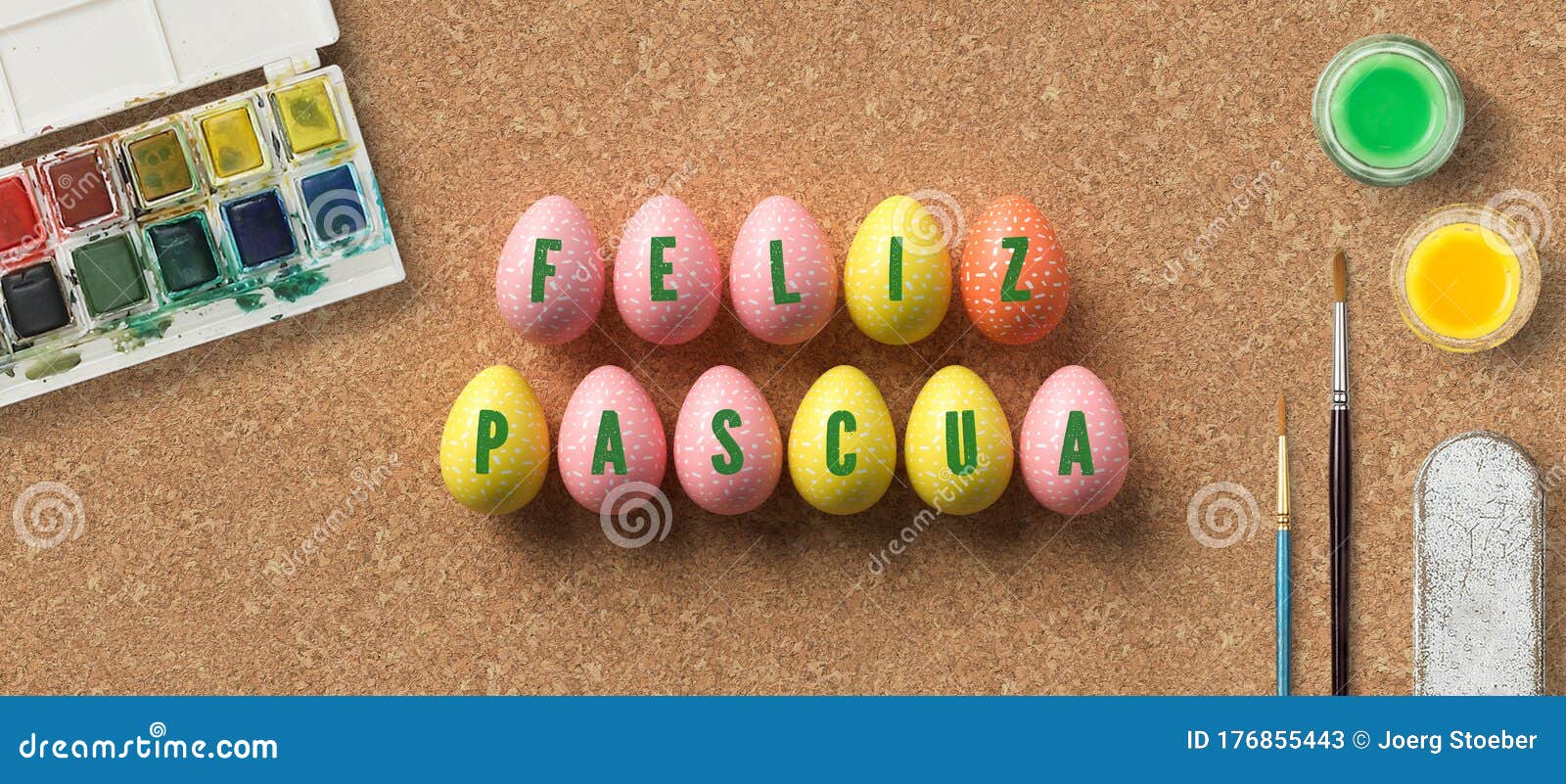 Easter Eggs with Message HAPPY EASTER in Spanish Stock Illustration
