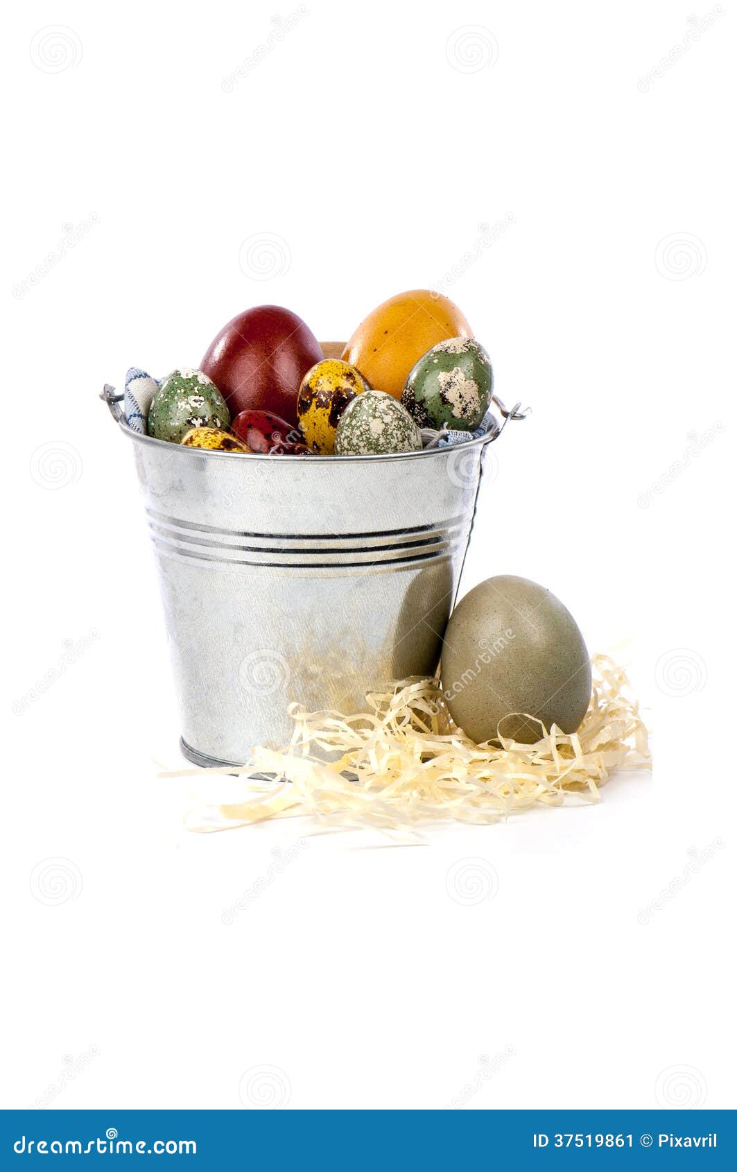 Easter Eggs in a Metal Bucket Stock Image Image of bright, painted