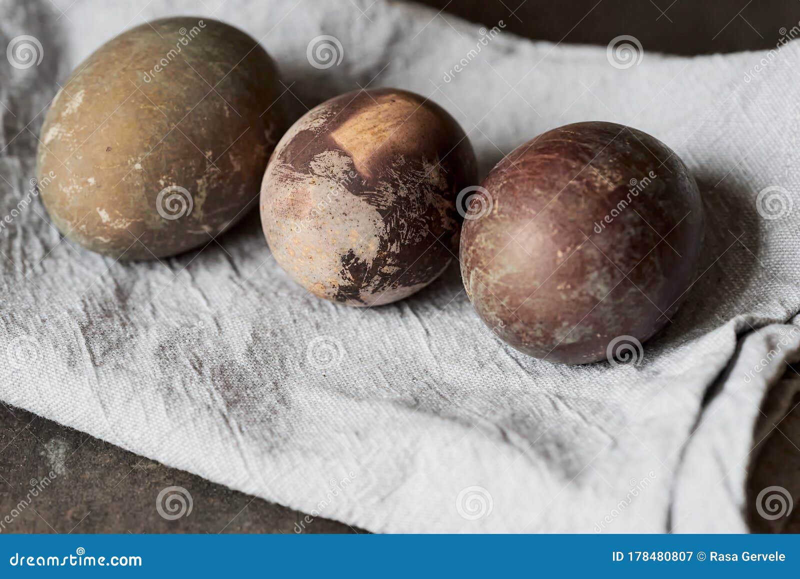 Easter Eggs Naturally Dyed with Onion Skins. Selective Focus Stock