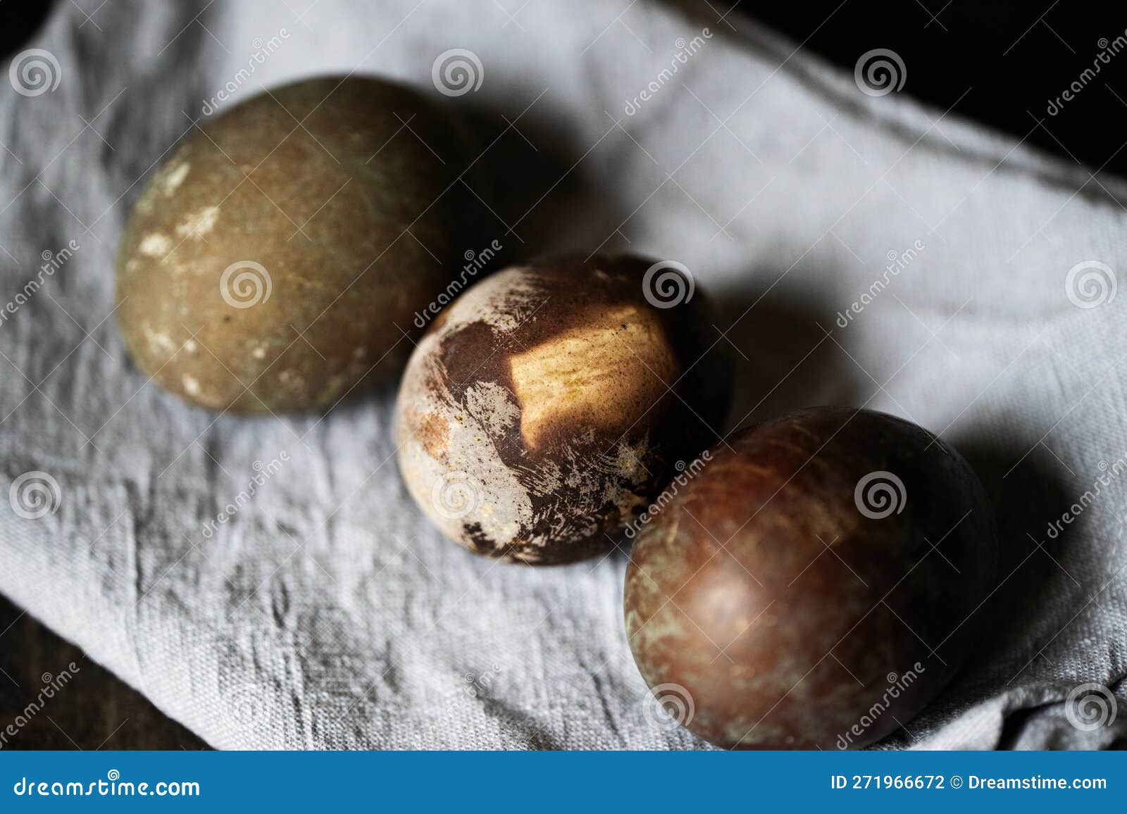 Easter Eggs Naturally Dyed with Onion Skins. Selective Focus Stock