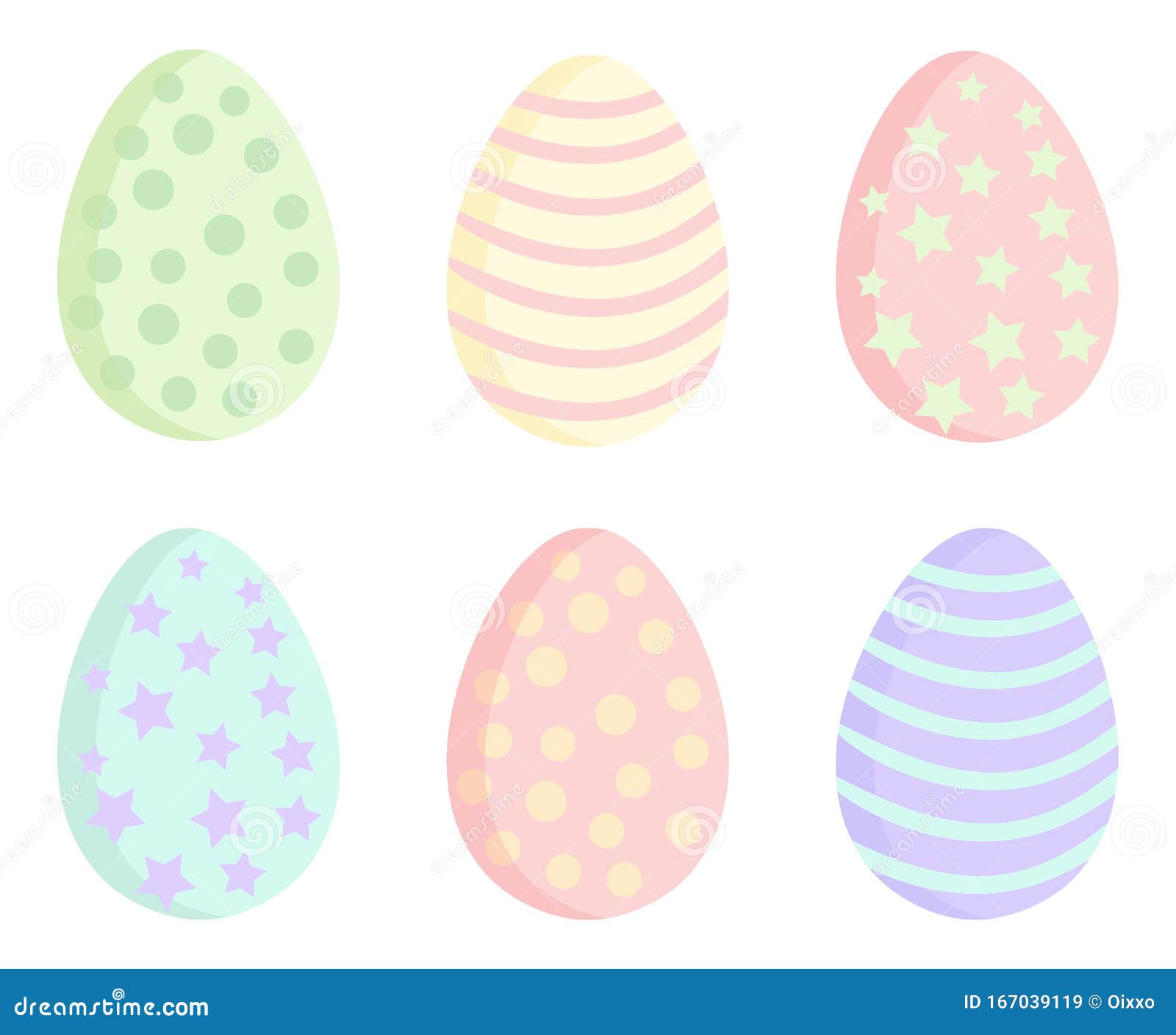 Easter Eggs in Pastel Colors Set. Collection of Cute Ostara Colored