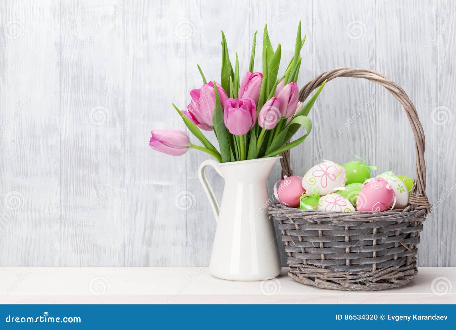 Easter Eggs and Pink Tulips Bouquet Stock Photo - Image of gift, nature ...