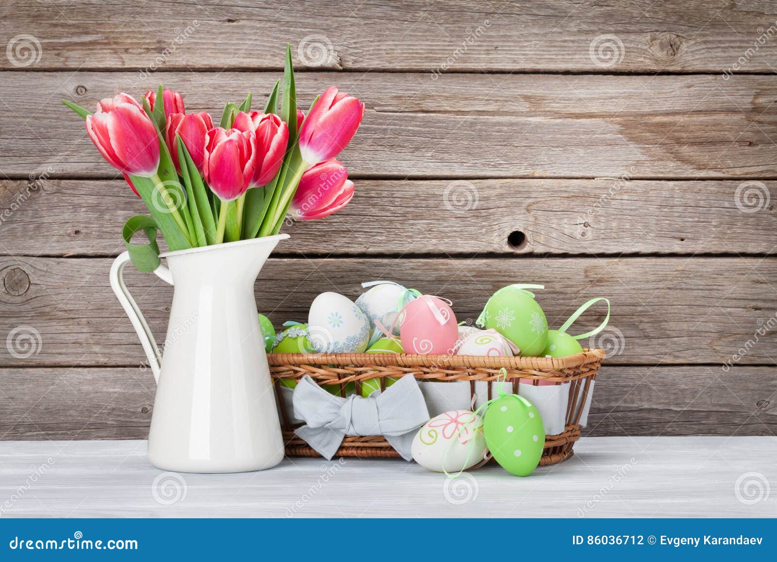 Easter eggs and red tulips stock photo. Image of happy - 86036712
