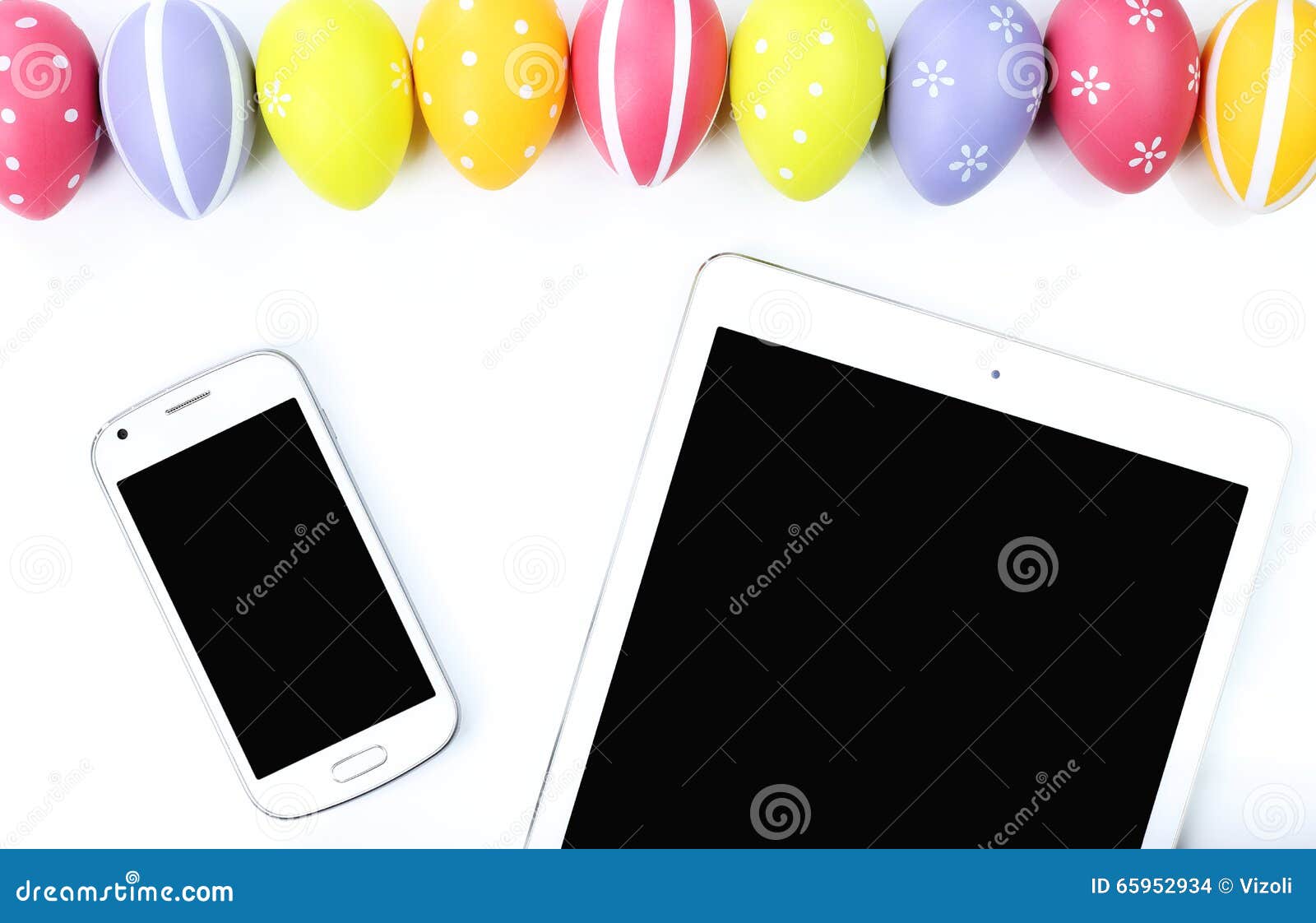 Easter Eggs with Smart Phone and Tablet Stock Photo Image of people
