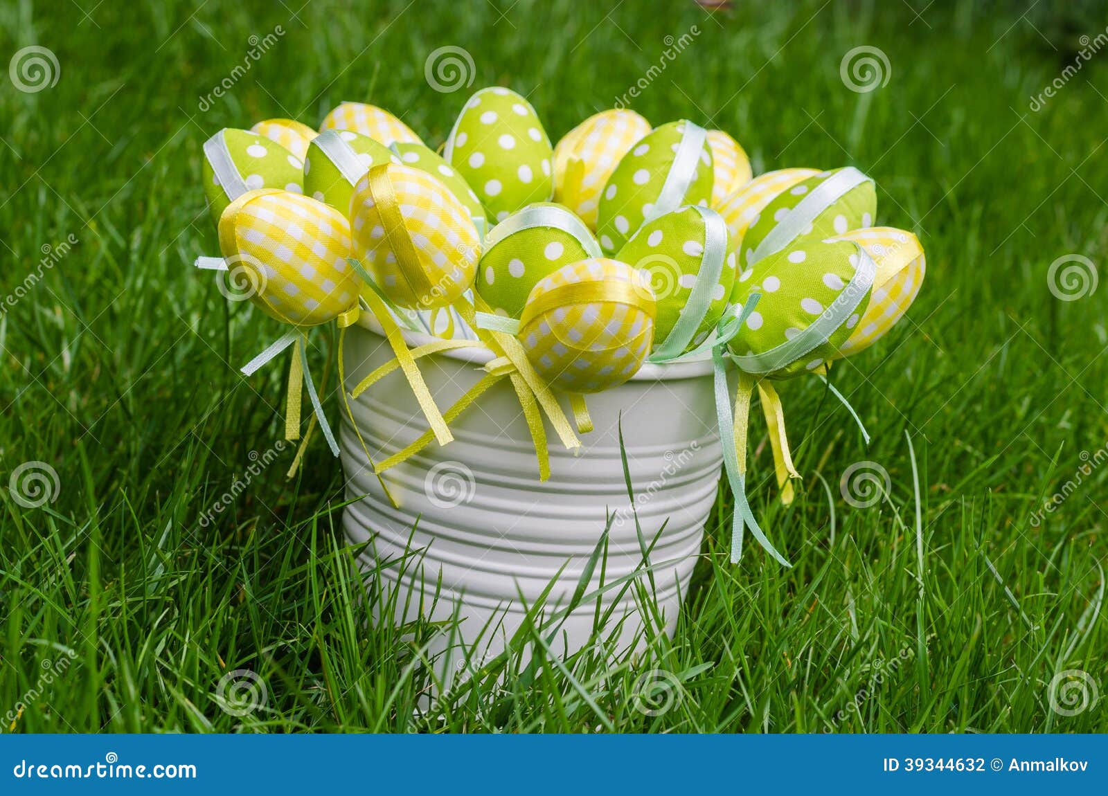 Easter Eggs in White Pail on Grass Stock Photo Image of beautiful