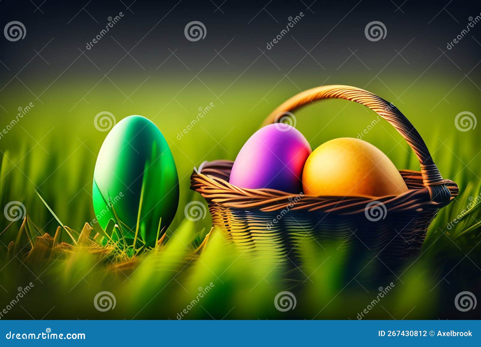 Easter Eggs in a Wicker Basket Blade of Grass Stock Photo Image of
