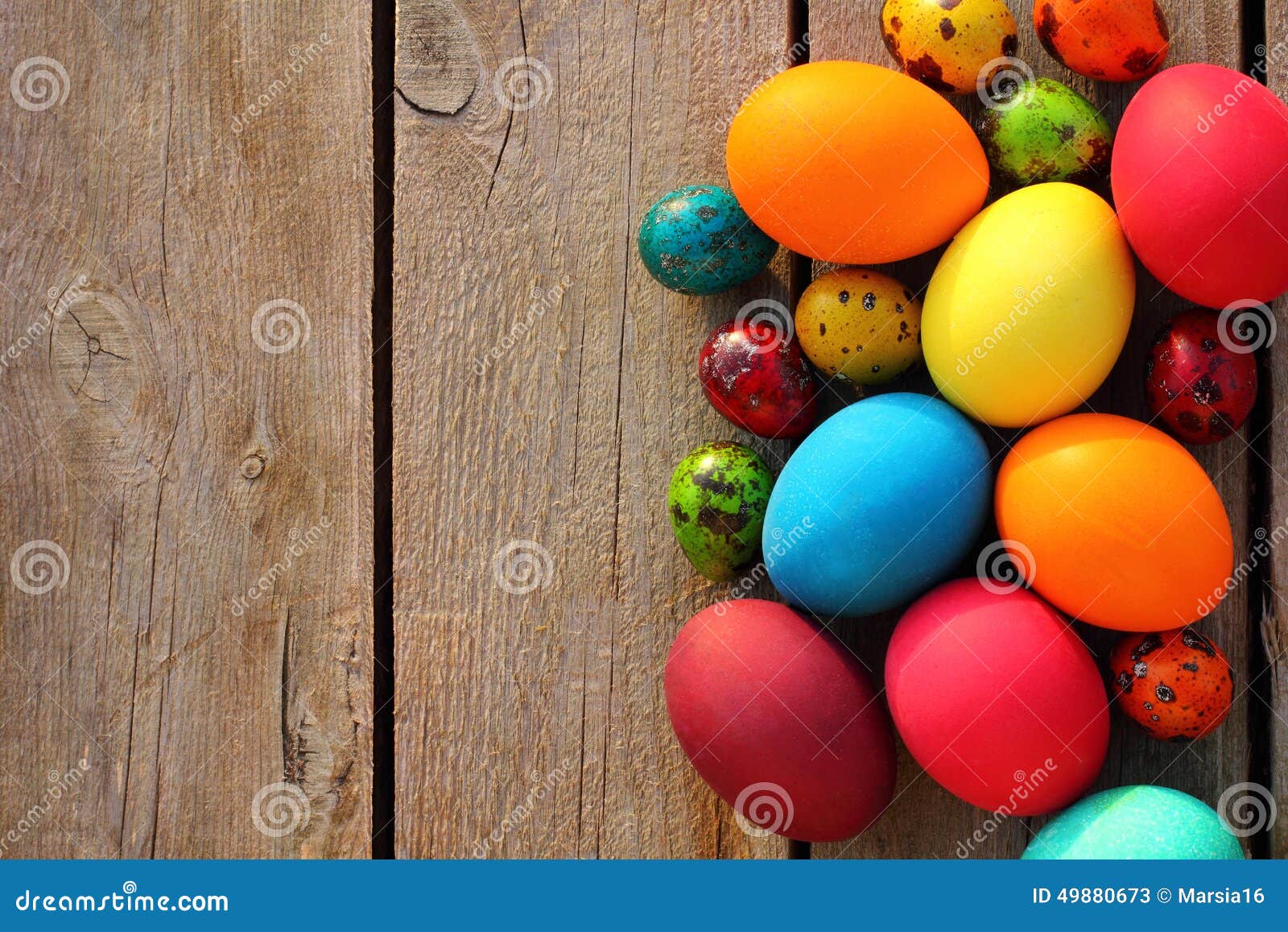 easter eggs on wooden table