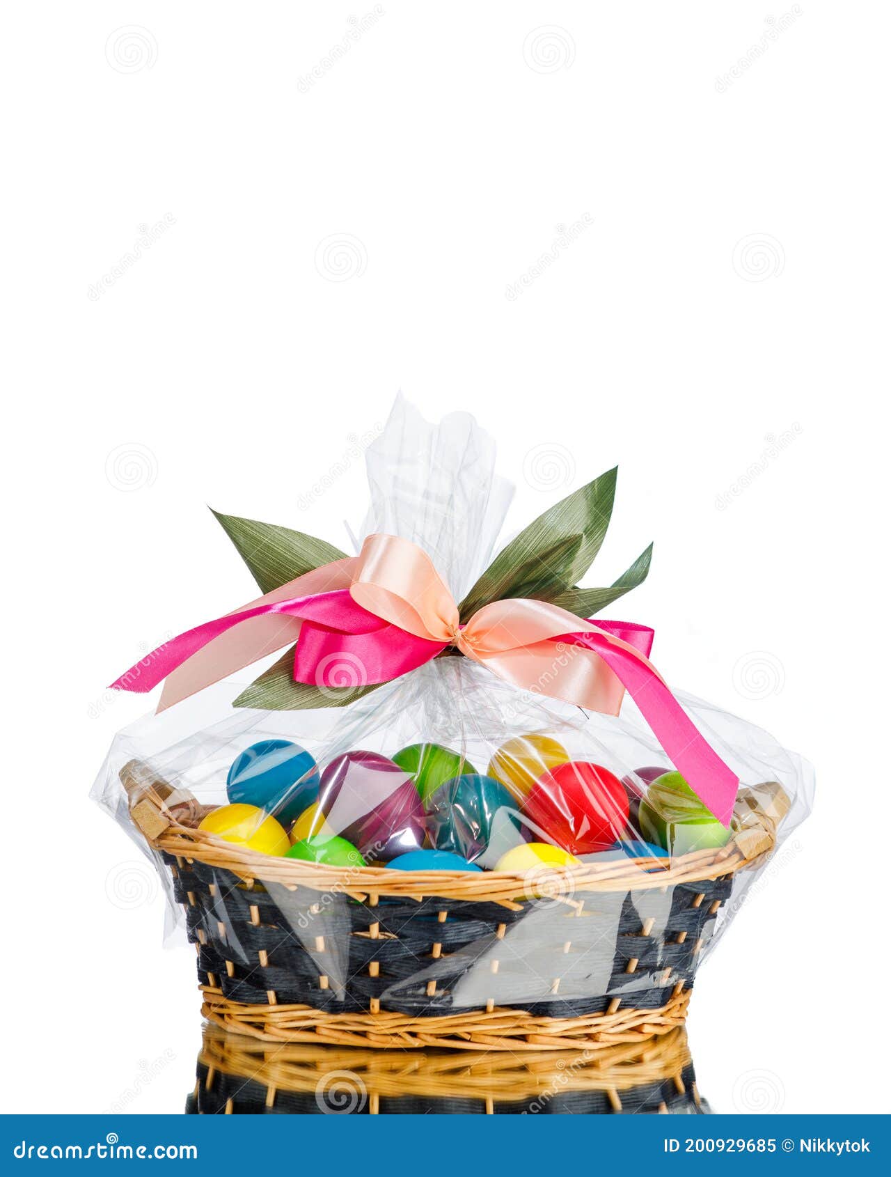 Easter Gift Basket with Multicolor Eggs, Isolated on White Stock Image Image of copyspace
