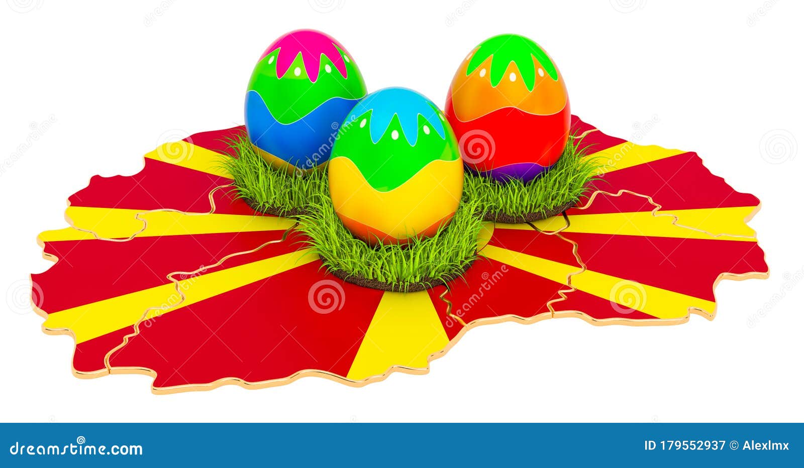 Easter Holiday in Macedonia, Easter Eggs on the Macedonian Map. 3D Rendering Stock Illustration