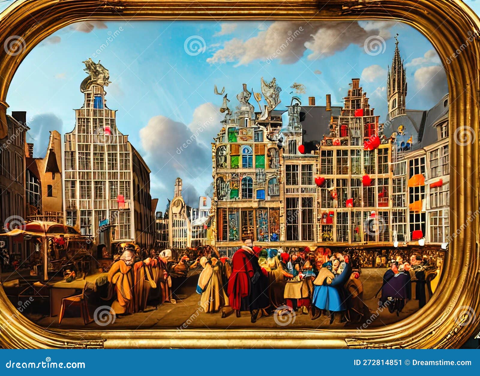 Easter Holiday Scene in Gent,Flanders,Belgium. Stock Illustration - Illustration of cultures 