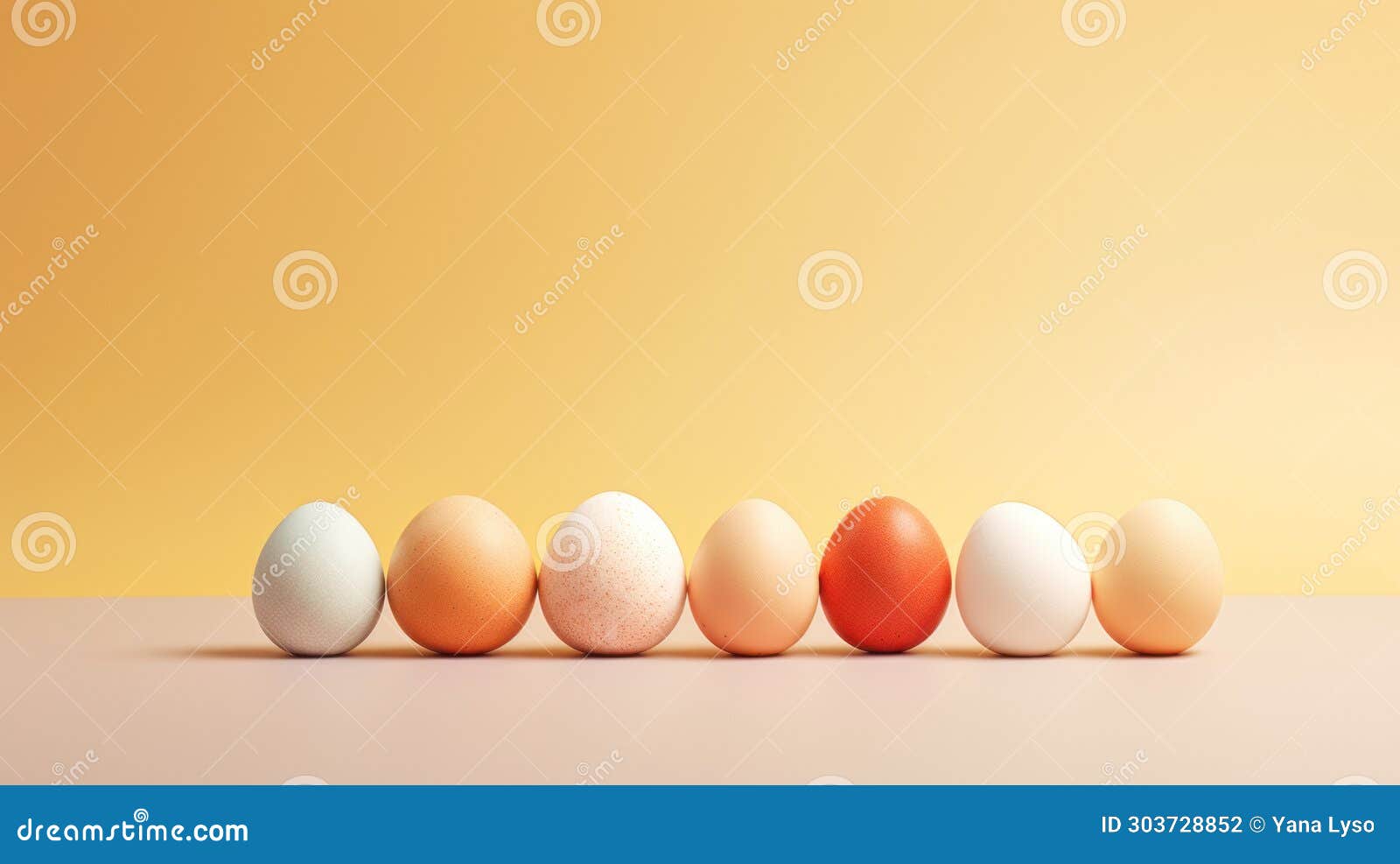 easter painted colorful eggs in row on yellow gradient background. banner with copy space. ideal for easter promotions