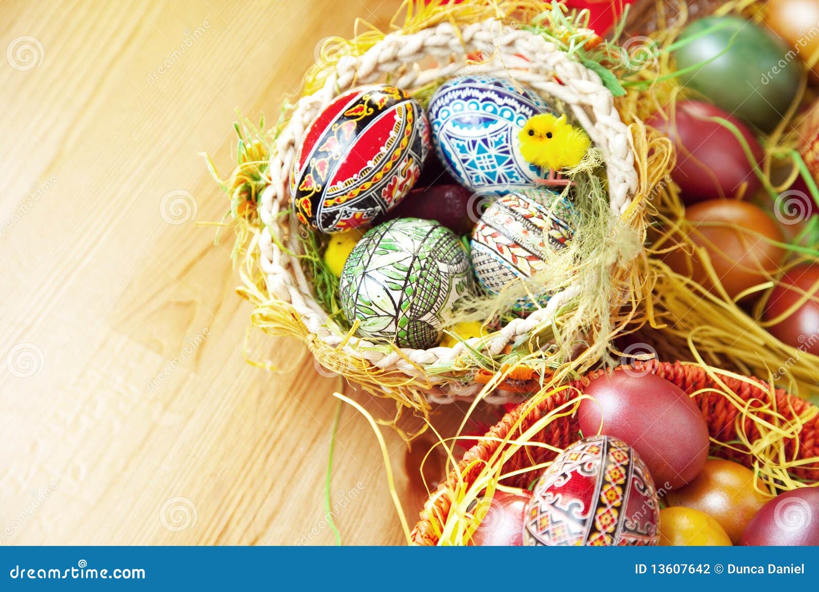 Easter Painted Eggs in Traditional Basket Stock Photo Image of decor, easter 13607642