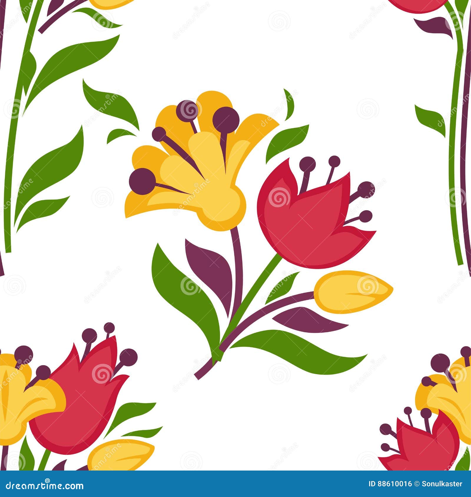 Easter Paschal Seamless Spring Flowers Pattern Vector Flat Background ...