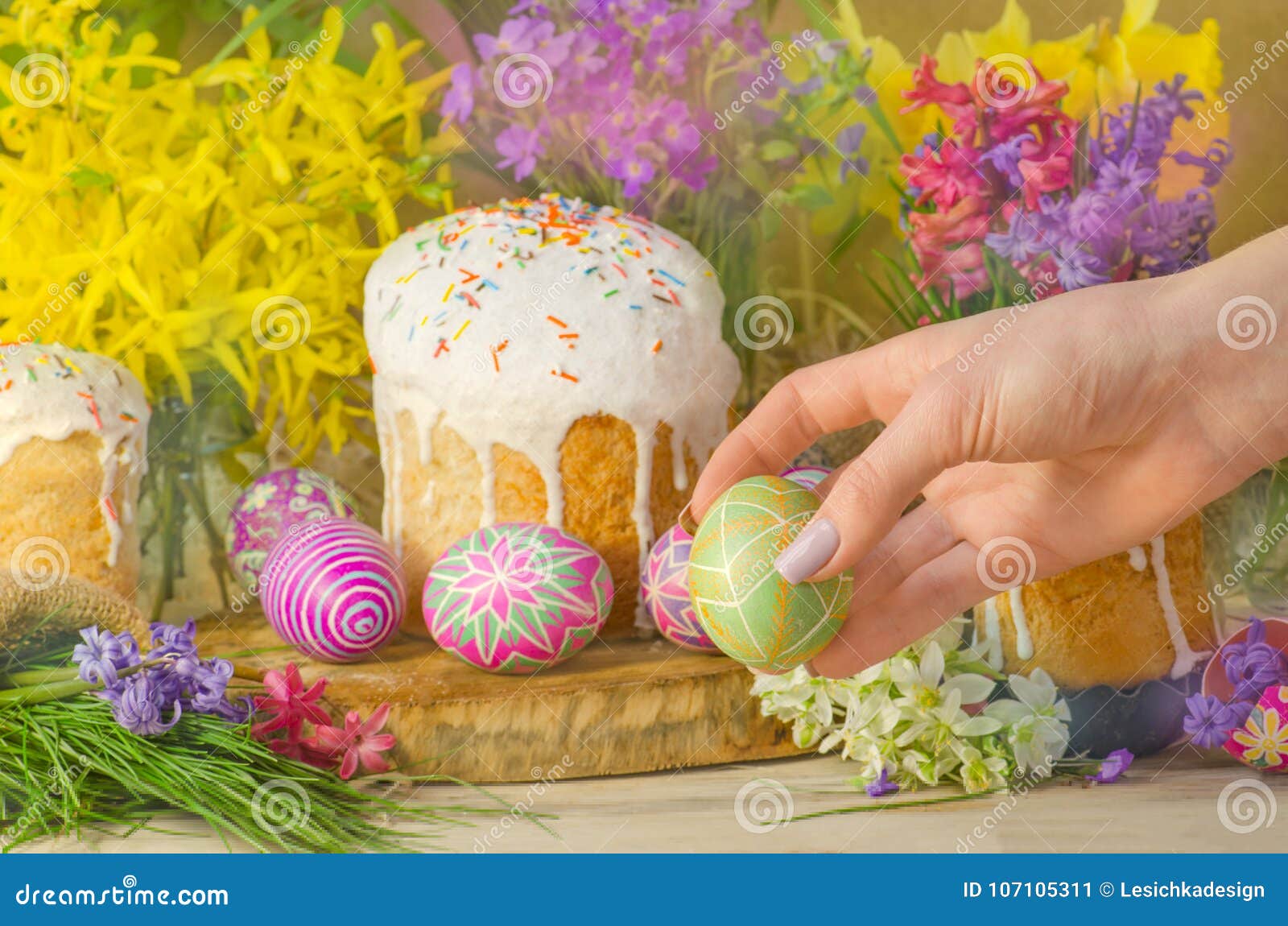 Easter Paska Or Kulich Easter Cake On Light Background