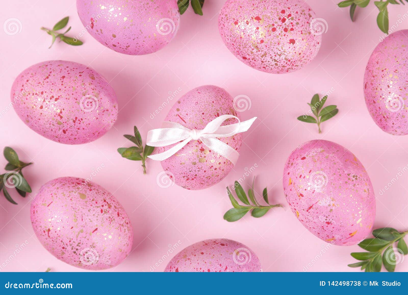 Easter. Pink Easter Eggs on a Trendy Pink Background . Happy Easter