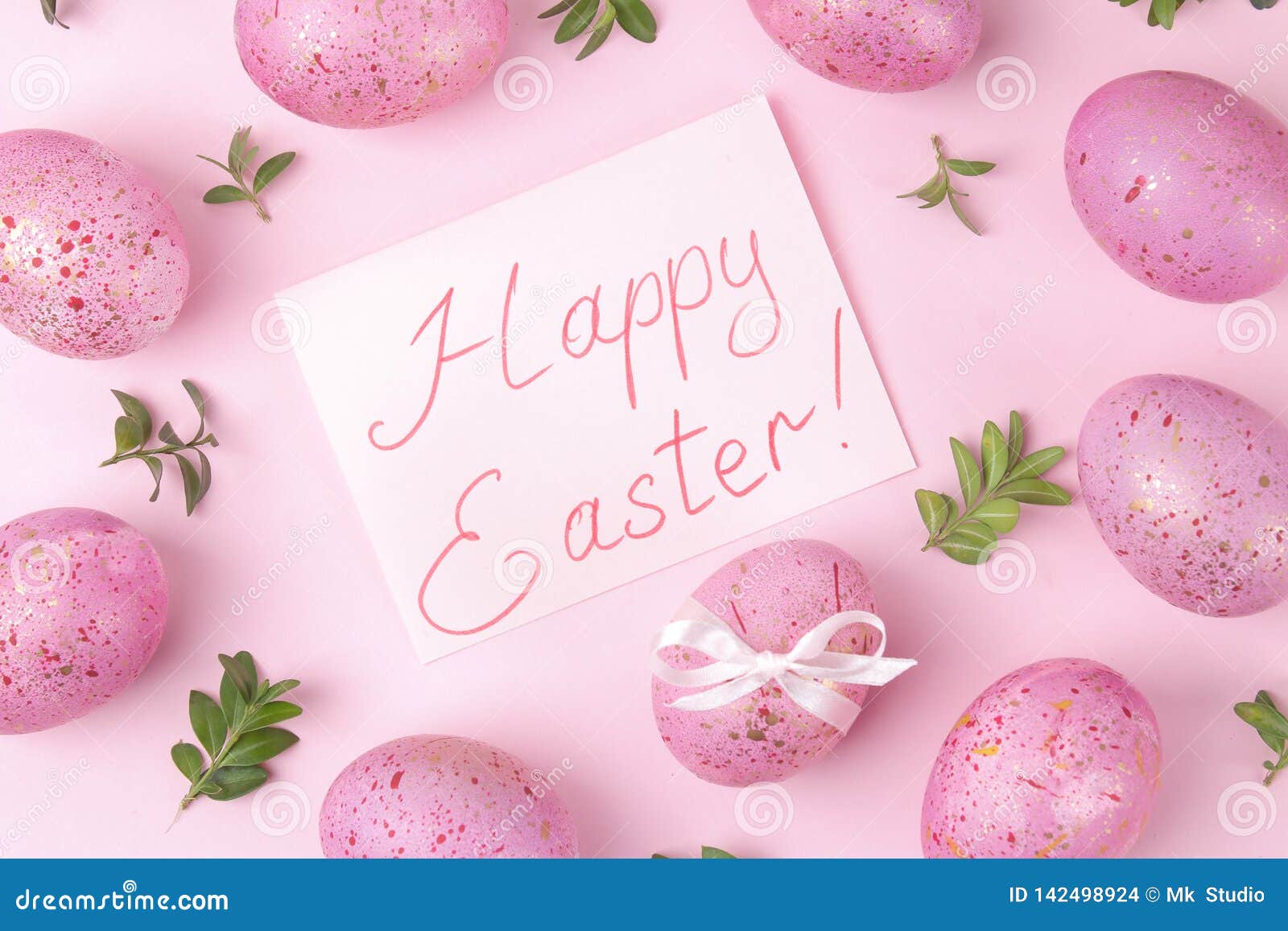 Easter. Pink Easter Eggs on a Trendy Pink Background. Happy Easter ...