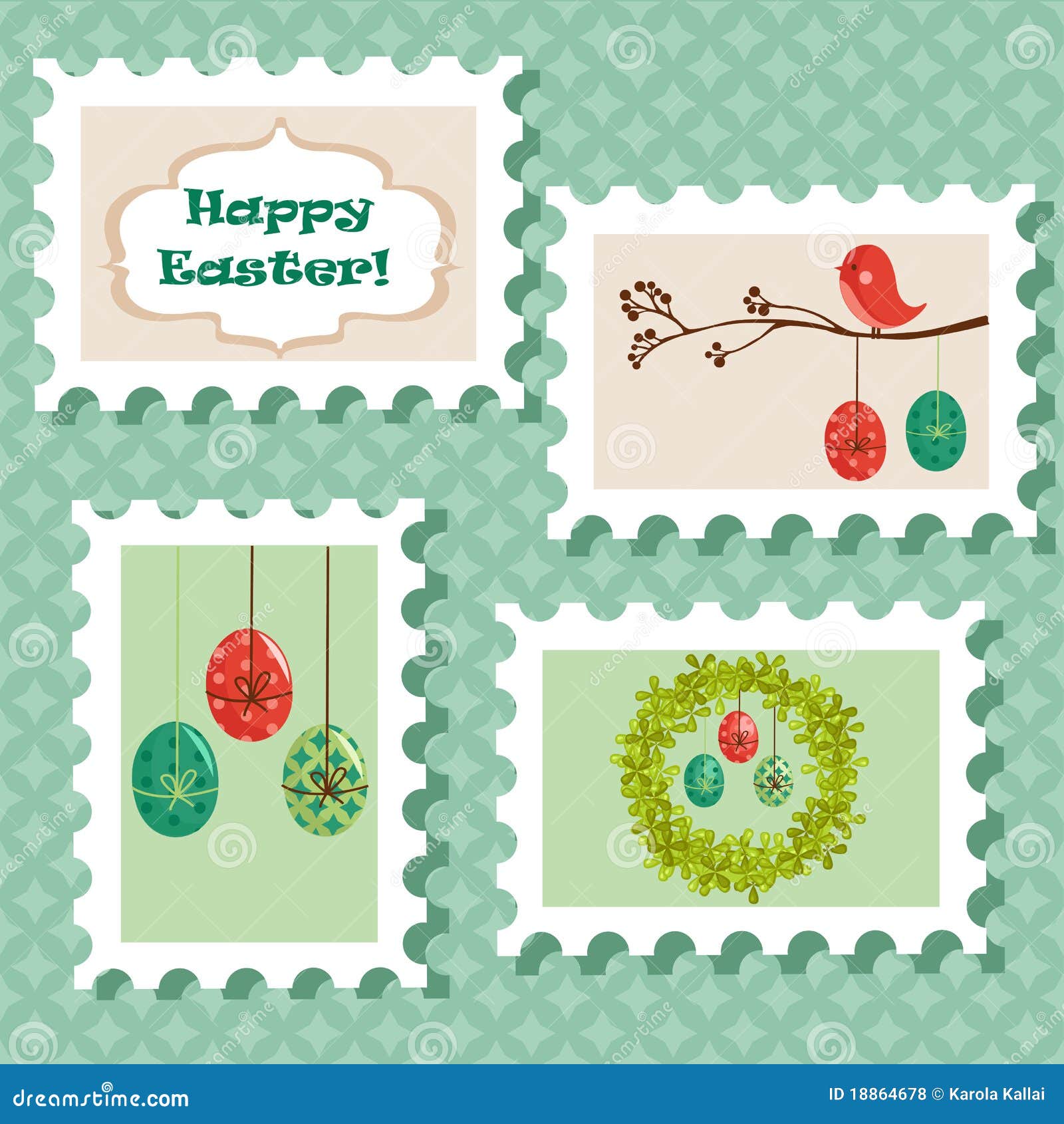 Easter postal stamps set stock vector. Illustration of rabbit 18864678